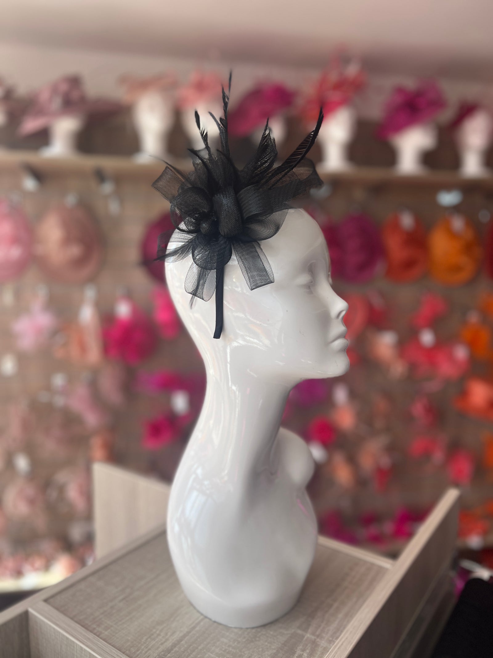 Crinoline Mesh Black Flower Fascinator Headband-Fascinators Direct