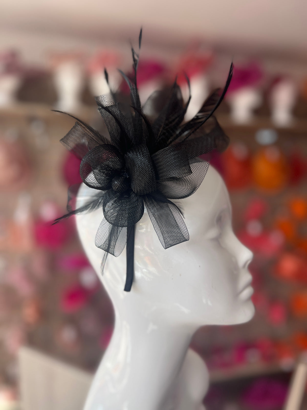 Crinoline Mesh Black Flower Fascinator Headband-Fascinators Direct