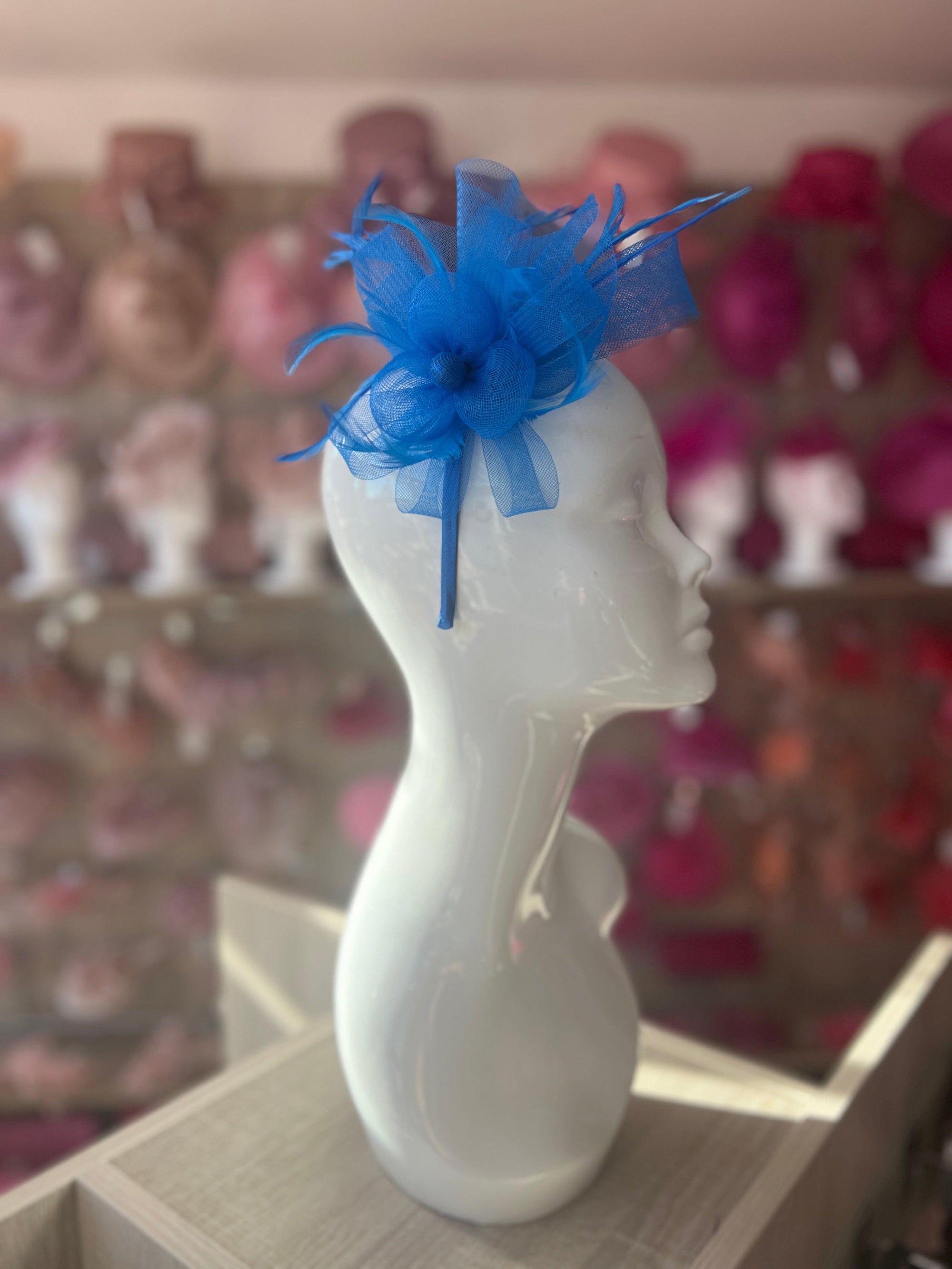 Crinoline Mesh Blue Flower Fascinator Headband-Fascinators Direct