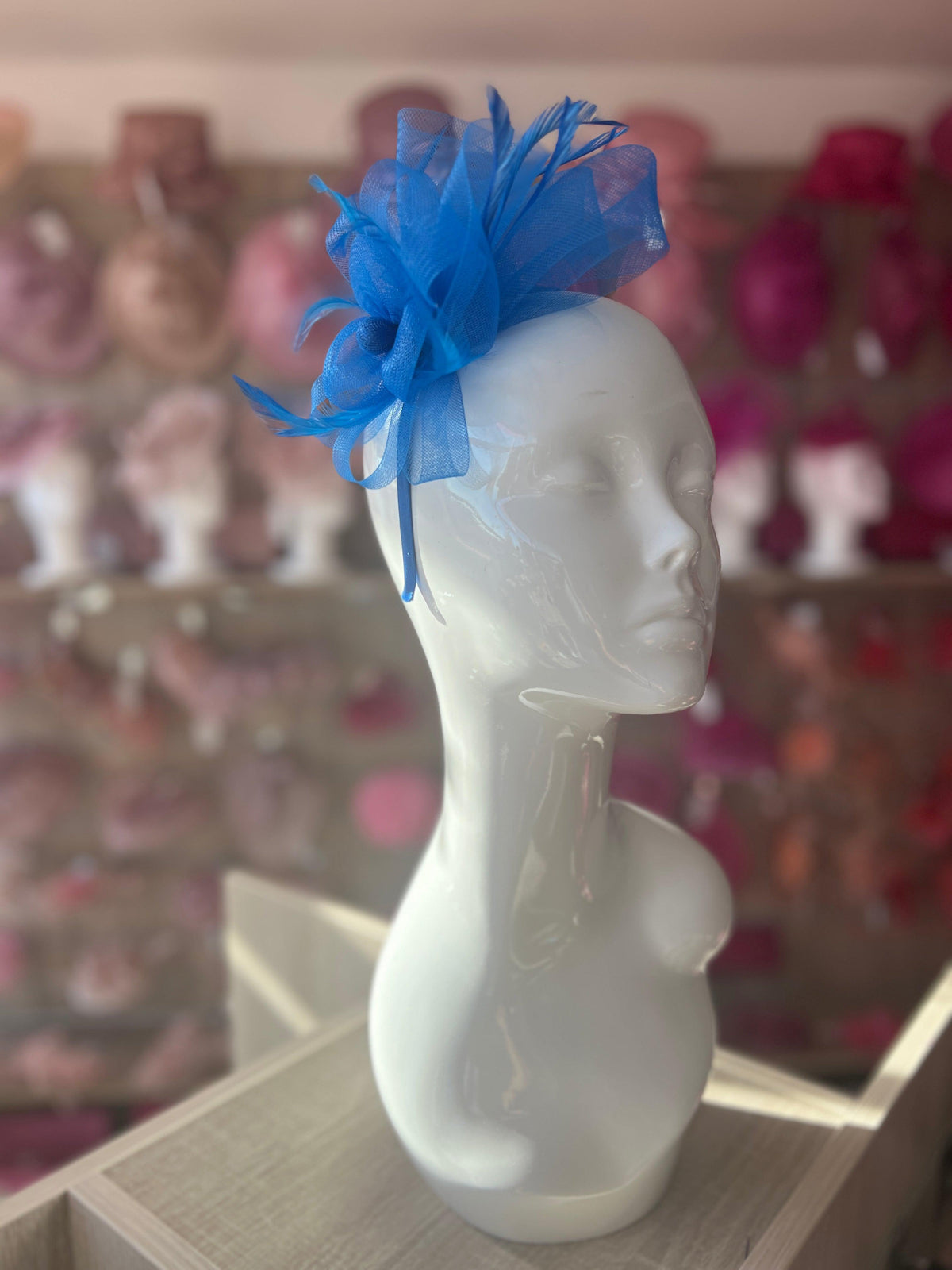 Crinoline Mesh Blue Flower Fascinator Headband-Fascinators Direct