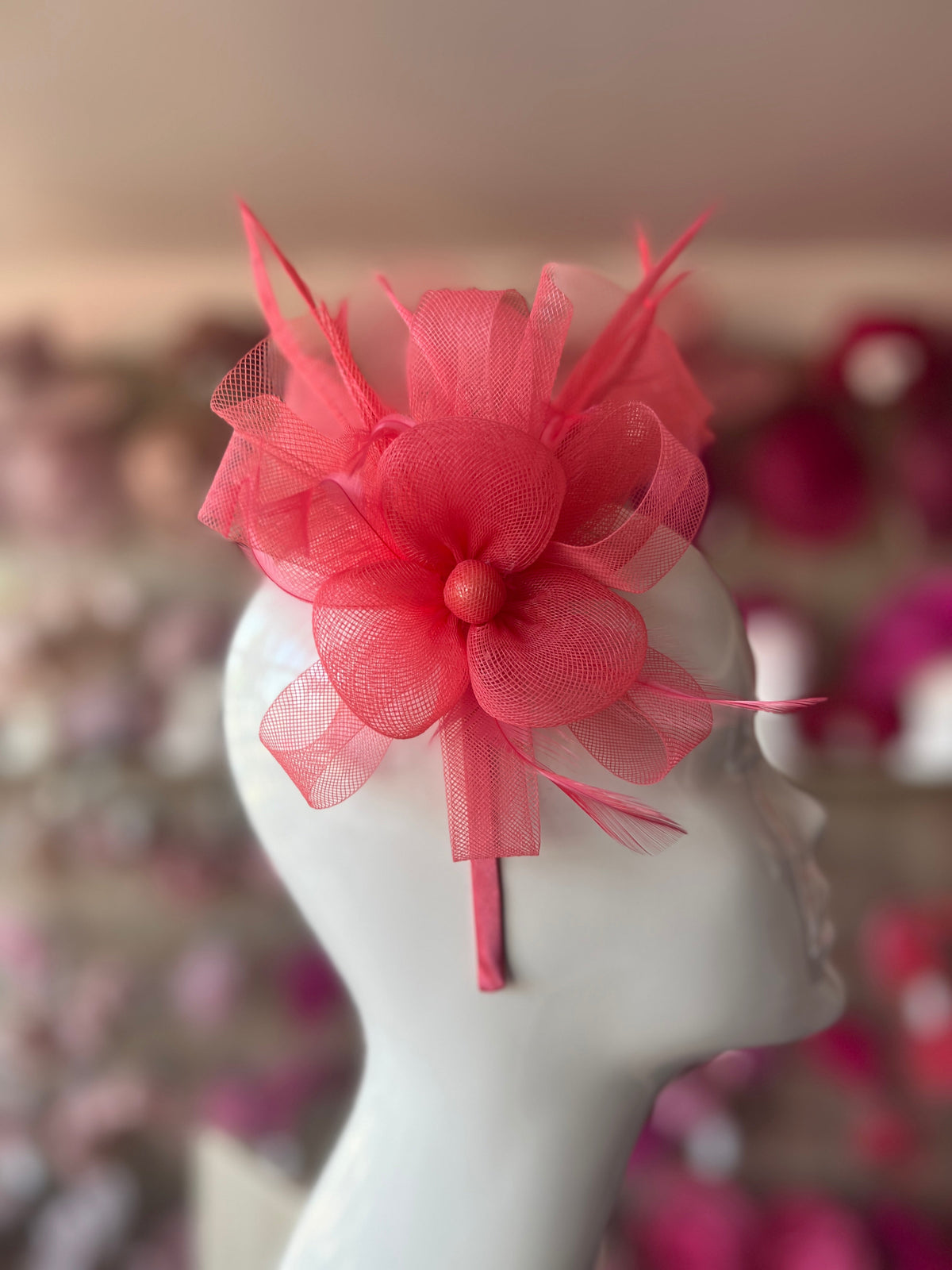 Crinoline Mesh Coral Flower Fascinator Headband-Fascinators Direct