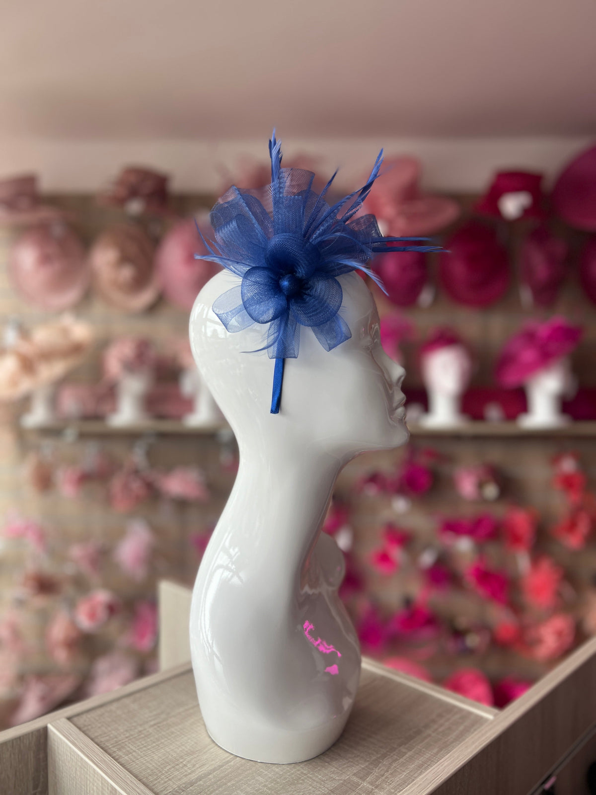 Crinoline Mesh Dark Blue Flower Fascinator Headband-Fascinators Direct