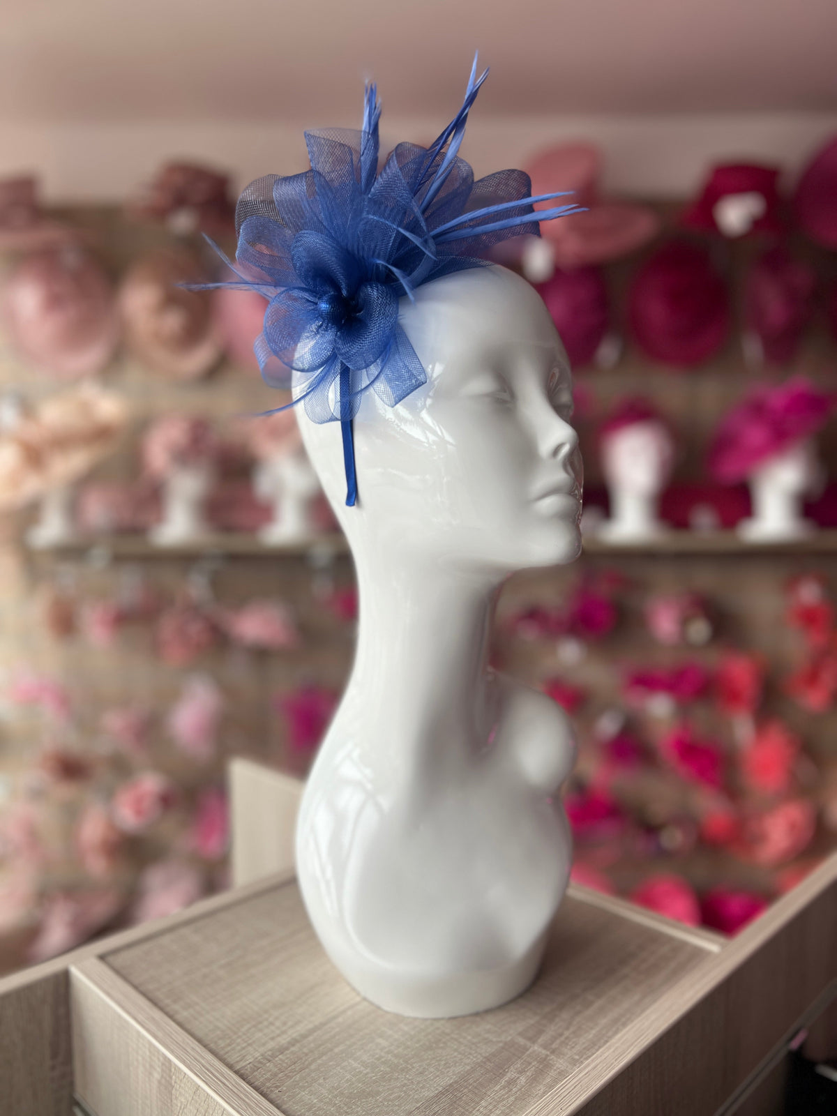 Crinoline Mesh Dark Blue Flower Fascinator Headband-Fascinators Direct
