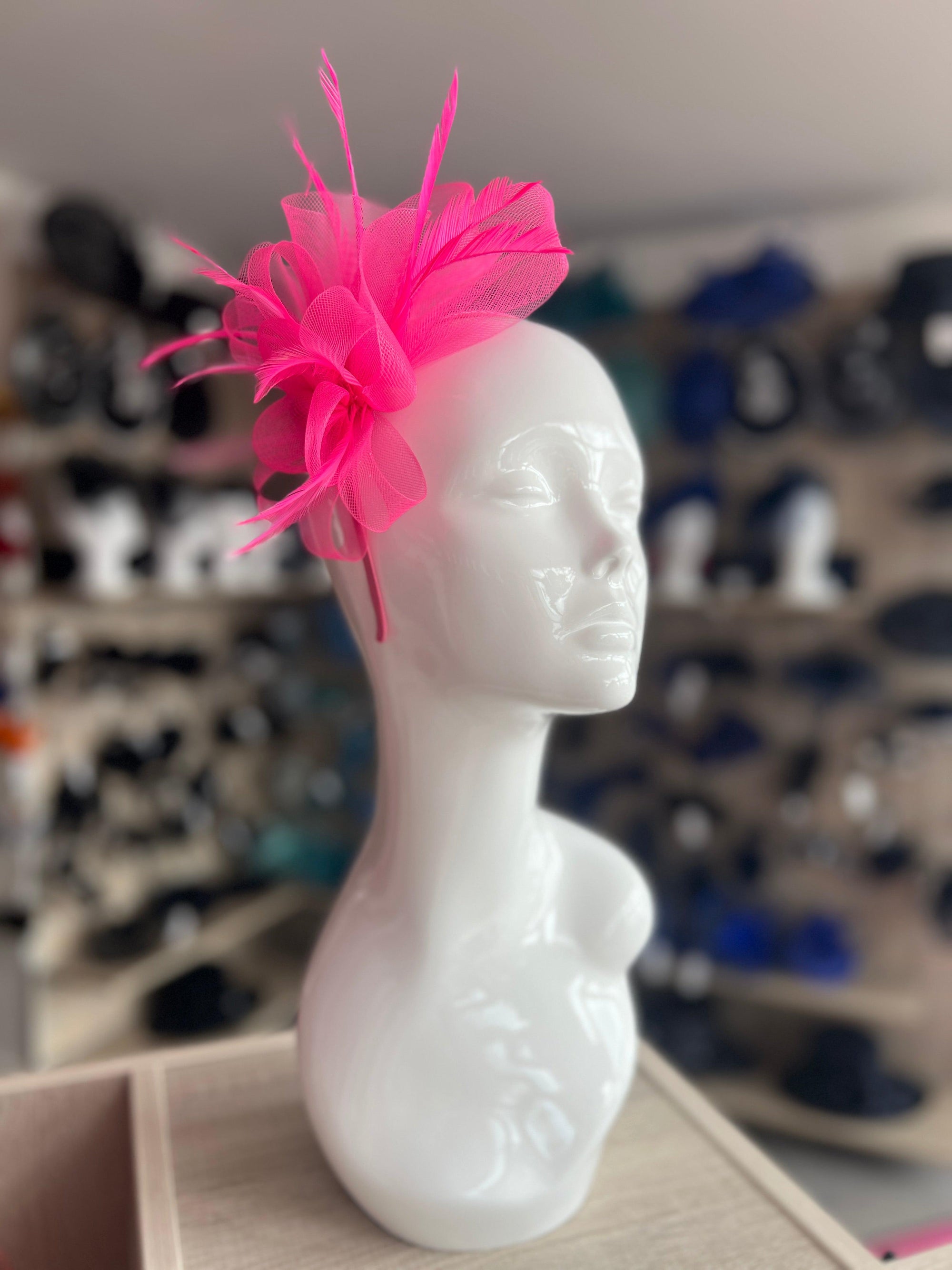 Crinoline Mesh Fluorescent Pink Flower Fascinator Headband-Fascinators Direct