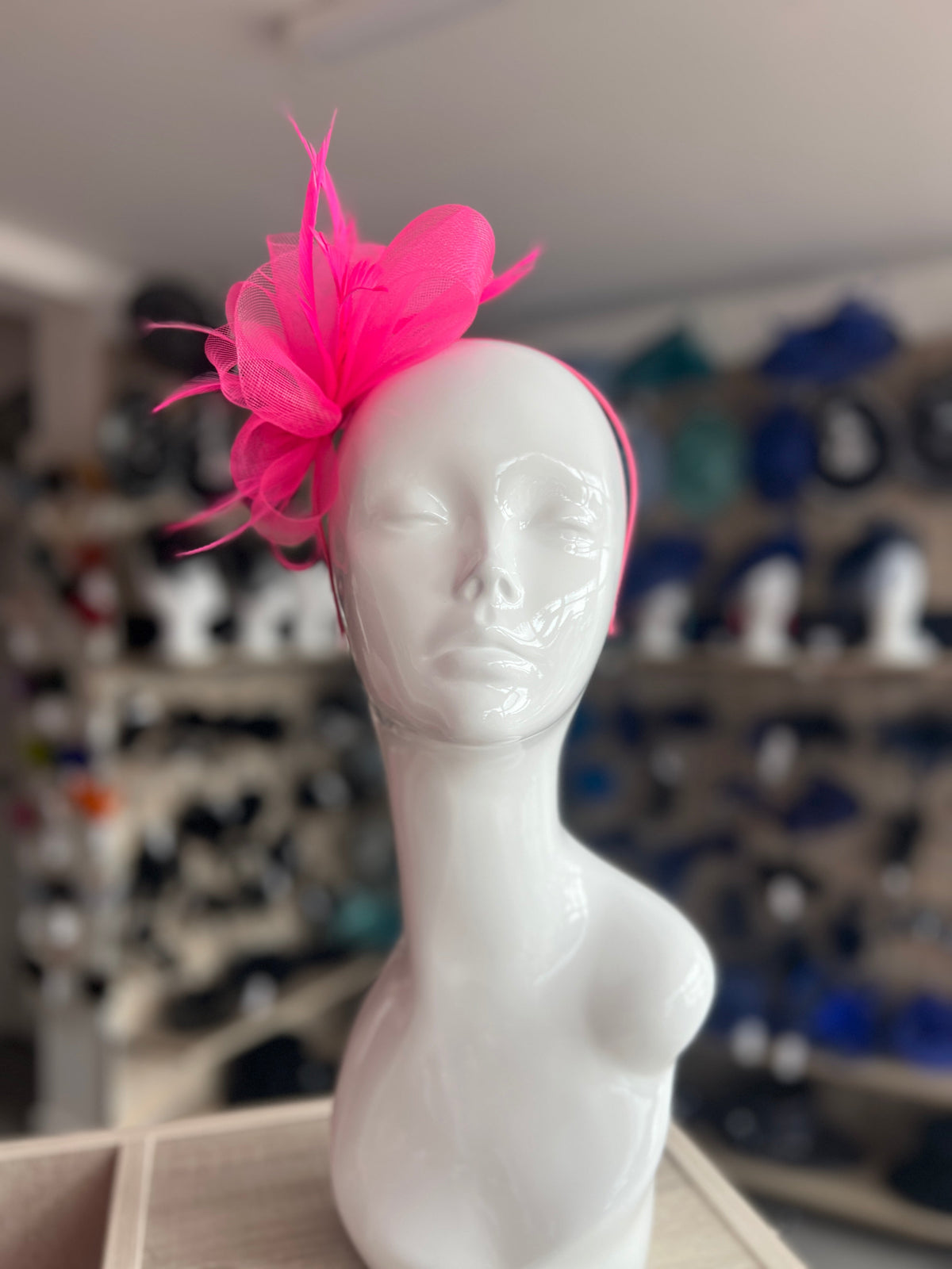 Crinoline Mesh Fluorescent Pink Flower Fascinator Headband-Fascinators Direct