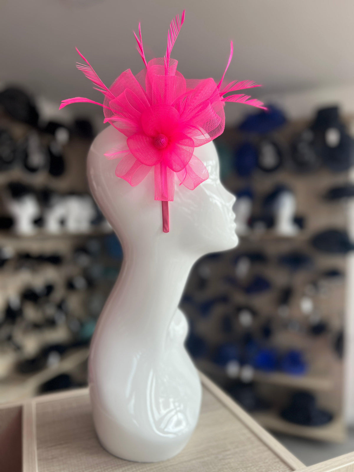 Crinoline Mesh Fluorescent Pink Flower Fascinator Headband-Fascinators Direct