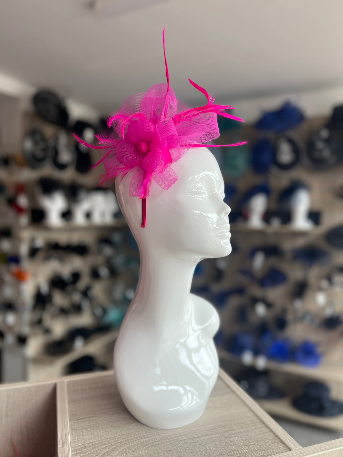 Crinoline Mesh Fuchsia Pink Flower Fascinator Headband-Fascinators Direct