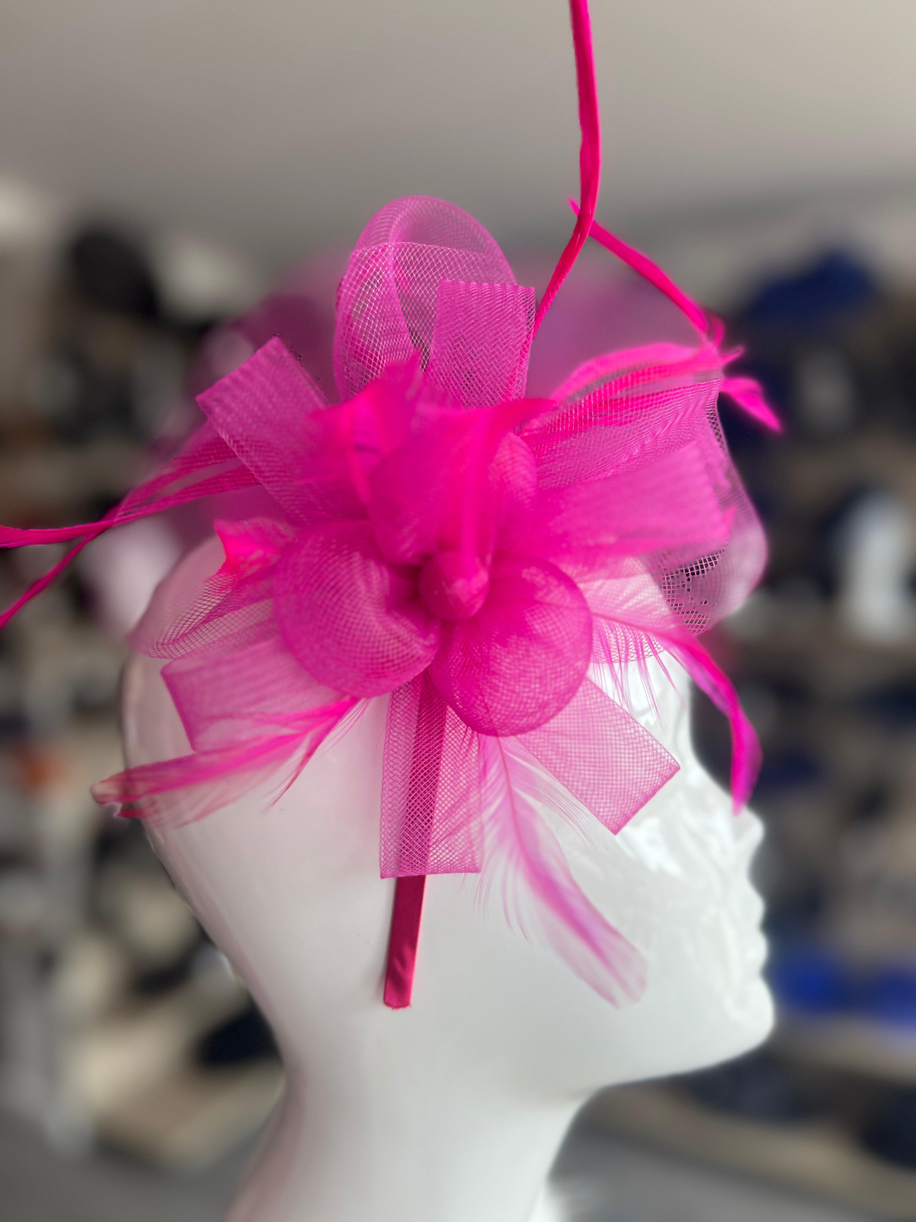 Fuchsia Mesh Floral Fascinator Headband for Women Crinoline-Mesh-Fuchsia-Pink-  main image 3