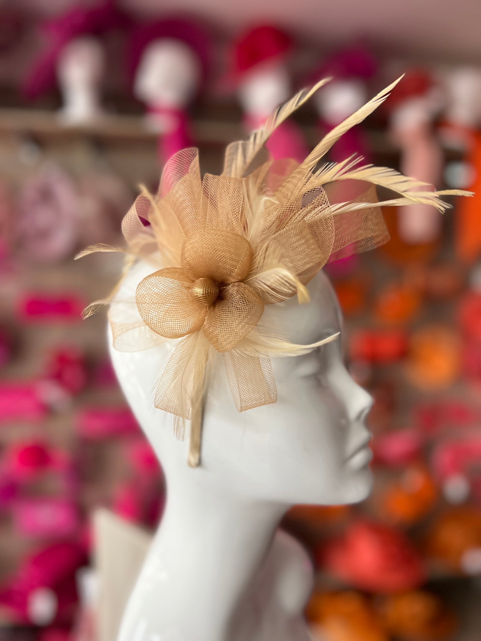 Crinoline Mesh Gold Flower Fascinator Headband-Fascinators Direct