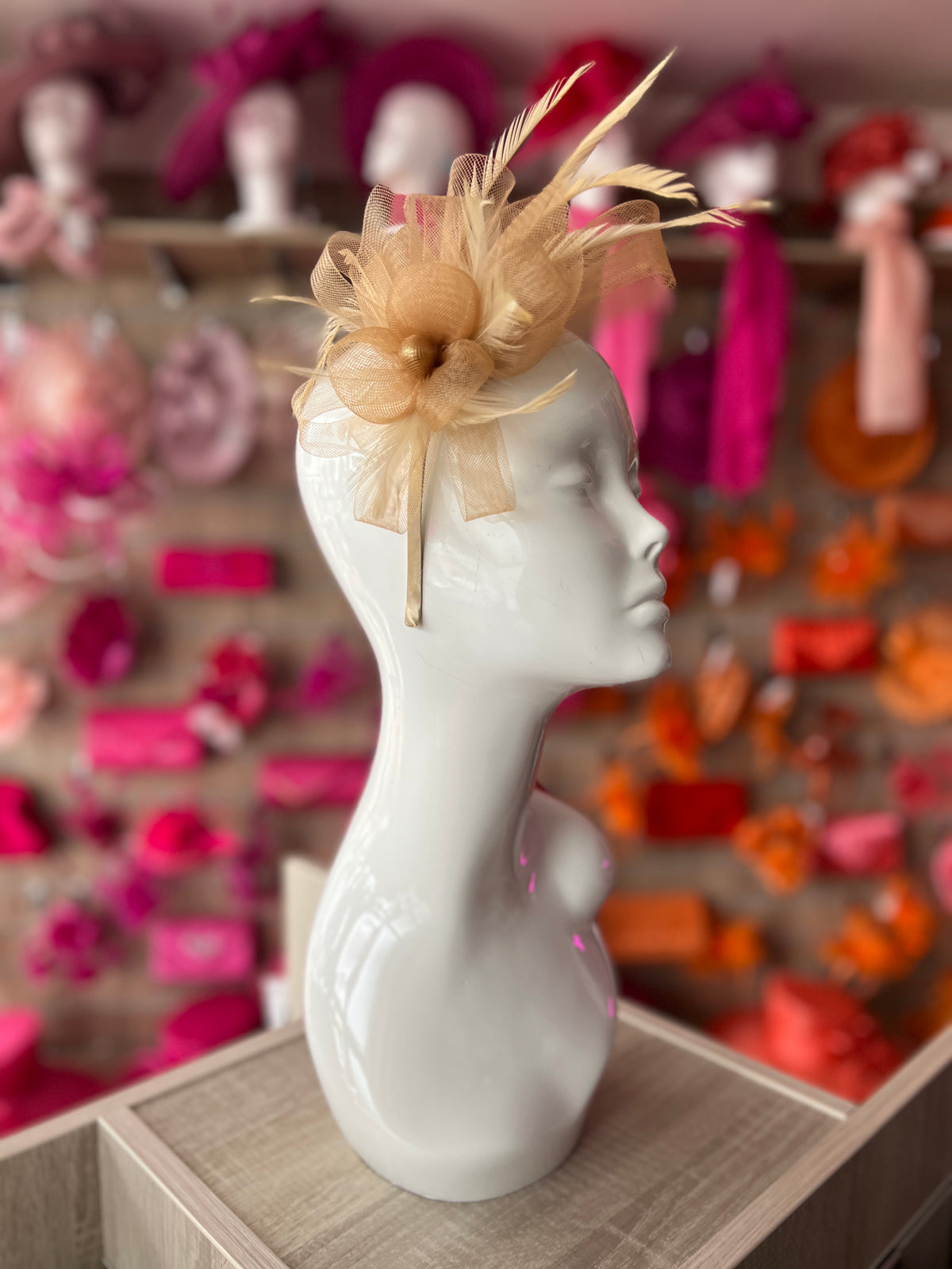 Crinoline Mesh Gold Flower Fascinator Headband-Fascinators Direct