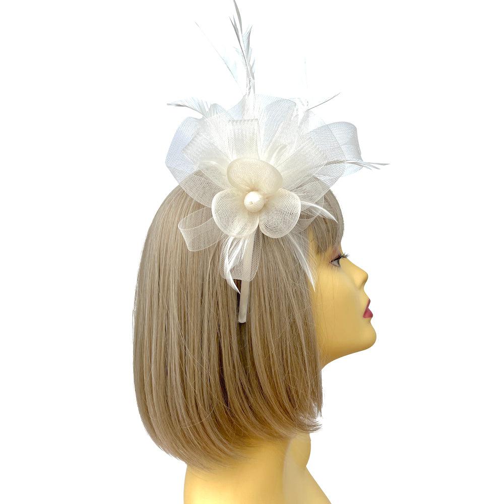 Crinoline Mesh Ivory Flower Fascinator Headband-Fascinators Direct