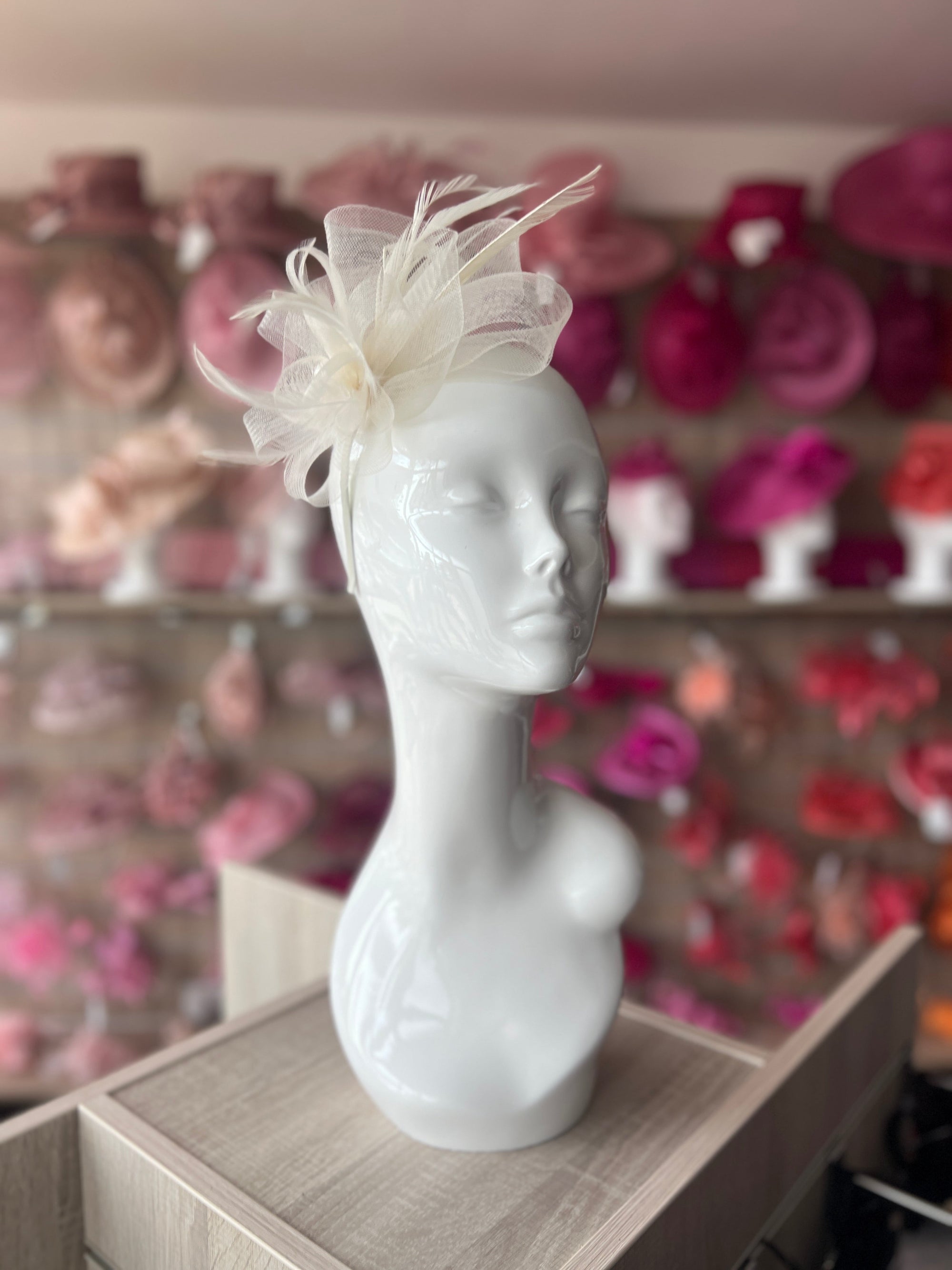 Crinoline Mesh Ivory Flower Fascinator Headband-Fascinators Direct