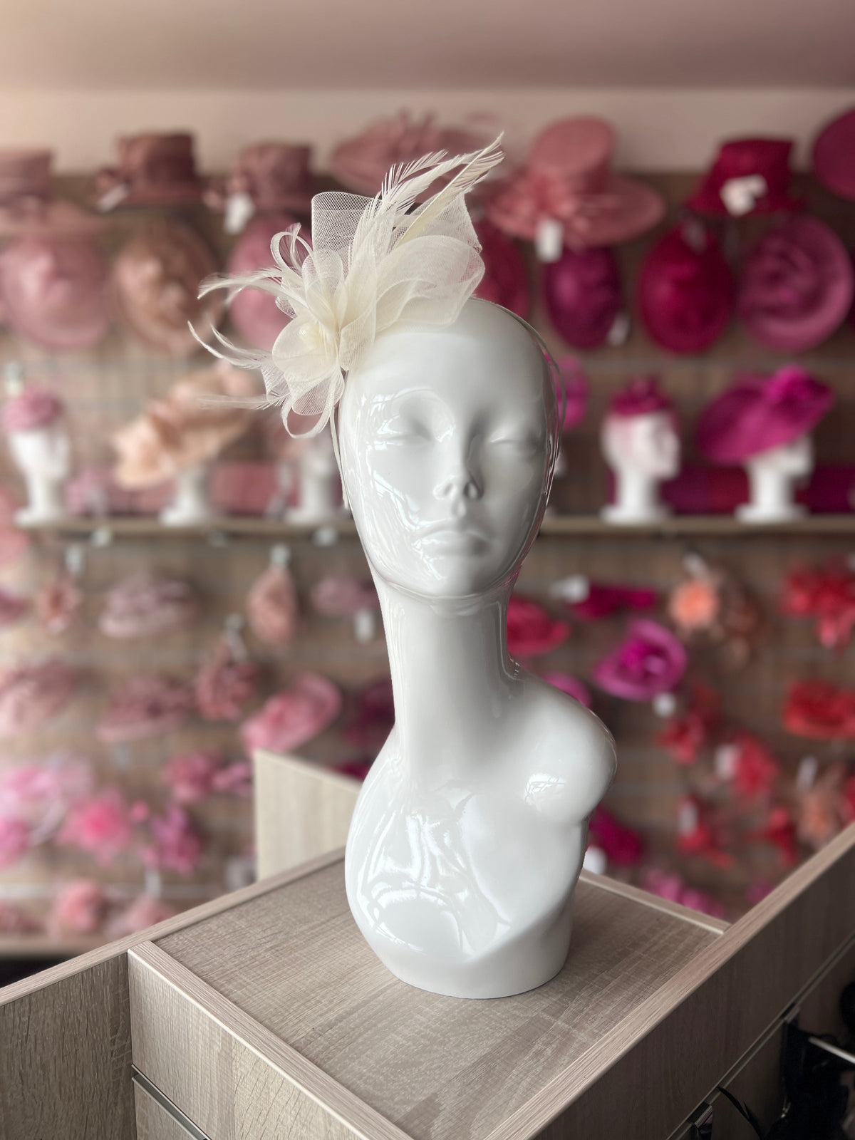 Crinoline Mesh Ivory Flower Fascinator Headband-Fascinators Direct