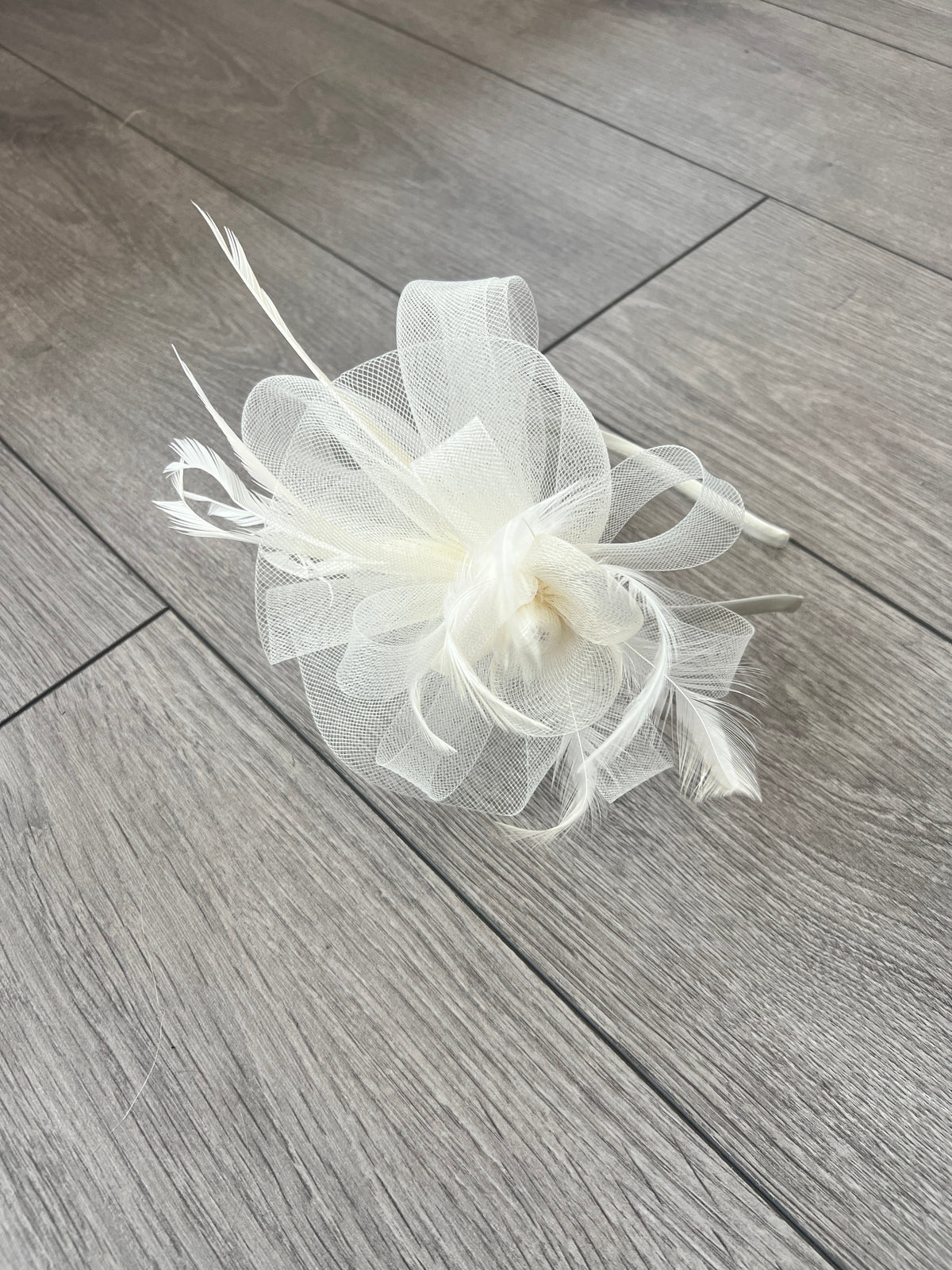 Crinoline Mesh Ivory Flower Fascinator Headband-Fascinators Direct