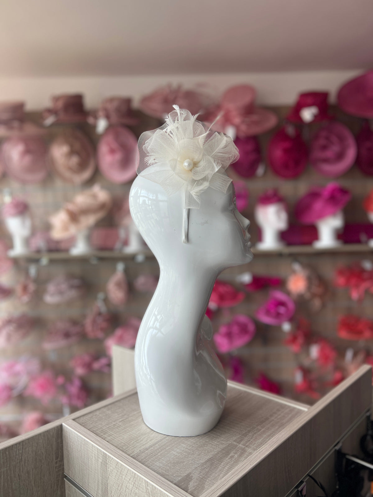 Crinoline Mesh Ivory Flower Fascinator Headband-Fascinators Direct