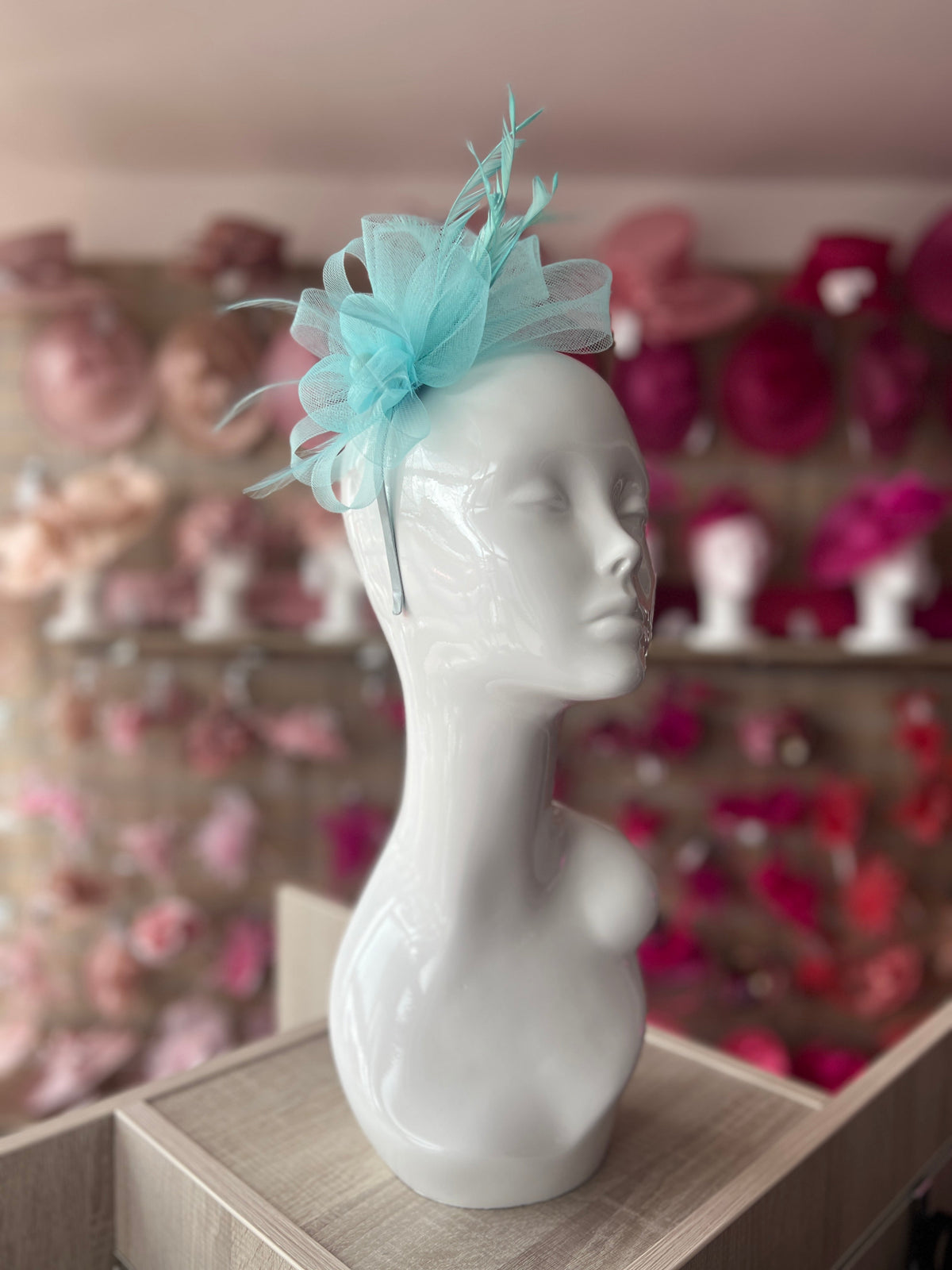 Crinoline Mesh Light Blue Flower Fascinator Headband-Fascinators Direct