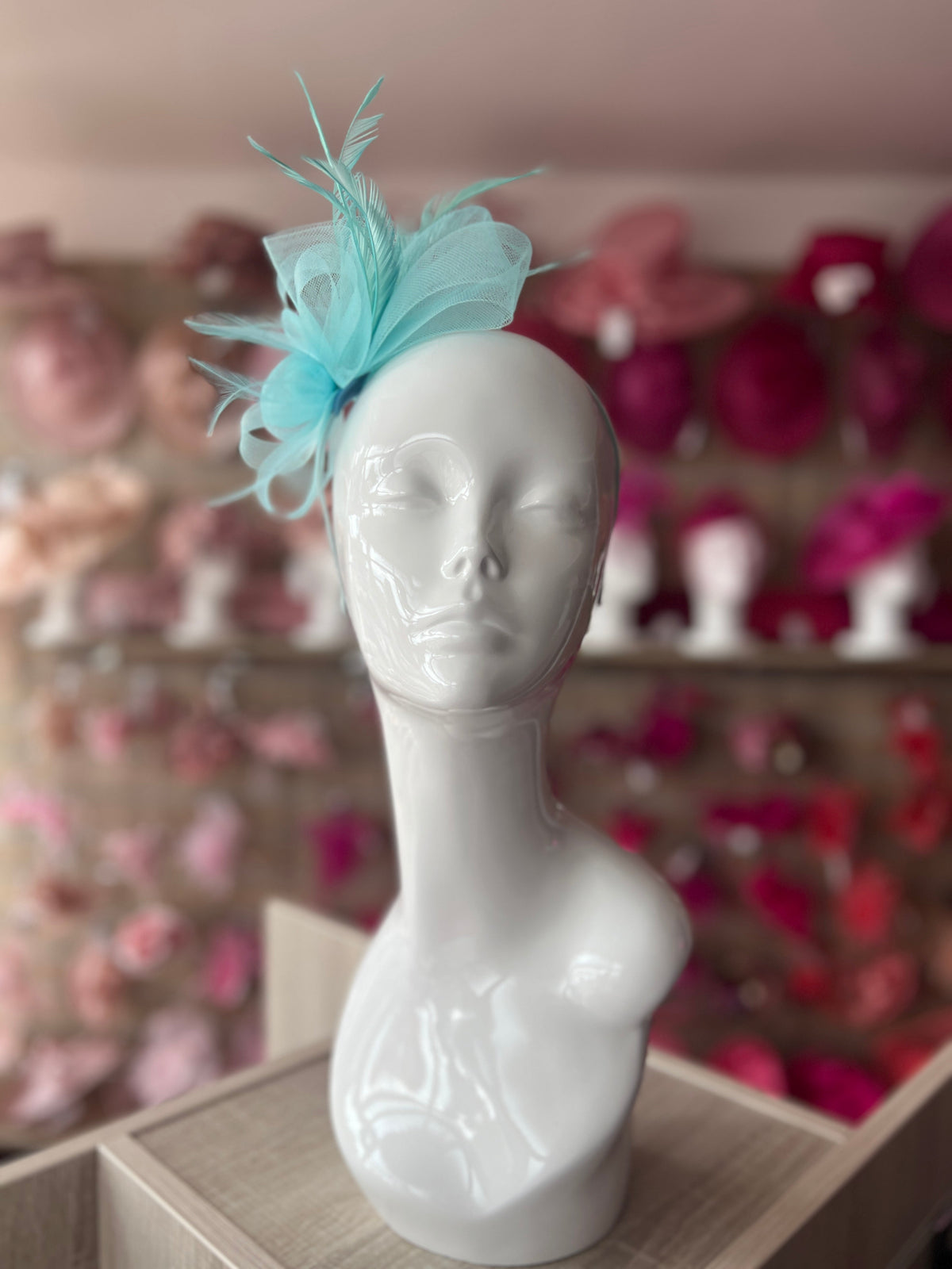 Crinoline Mesh Light Blue Flower Fascinator Headband-Fascinators Direct