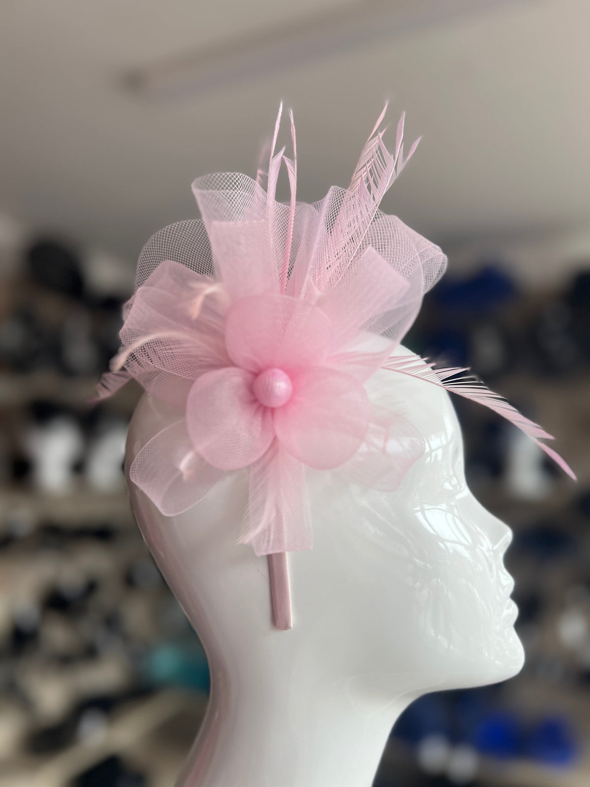 Crinoline Mesh Light Pink Flower Fascinator Headband-Fascinators Direct