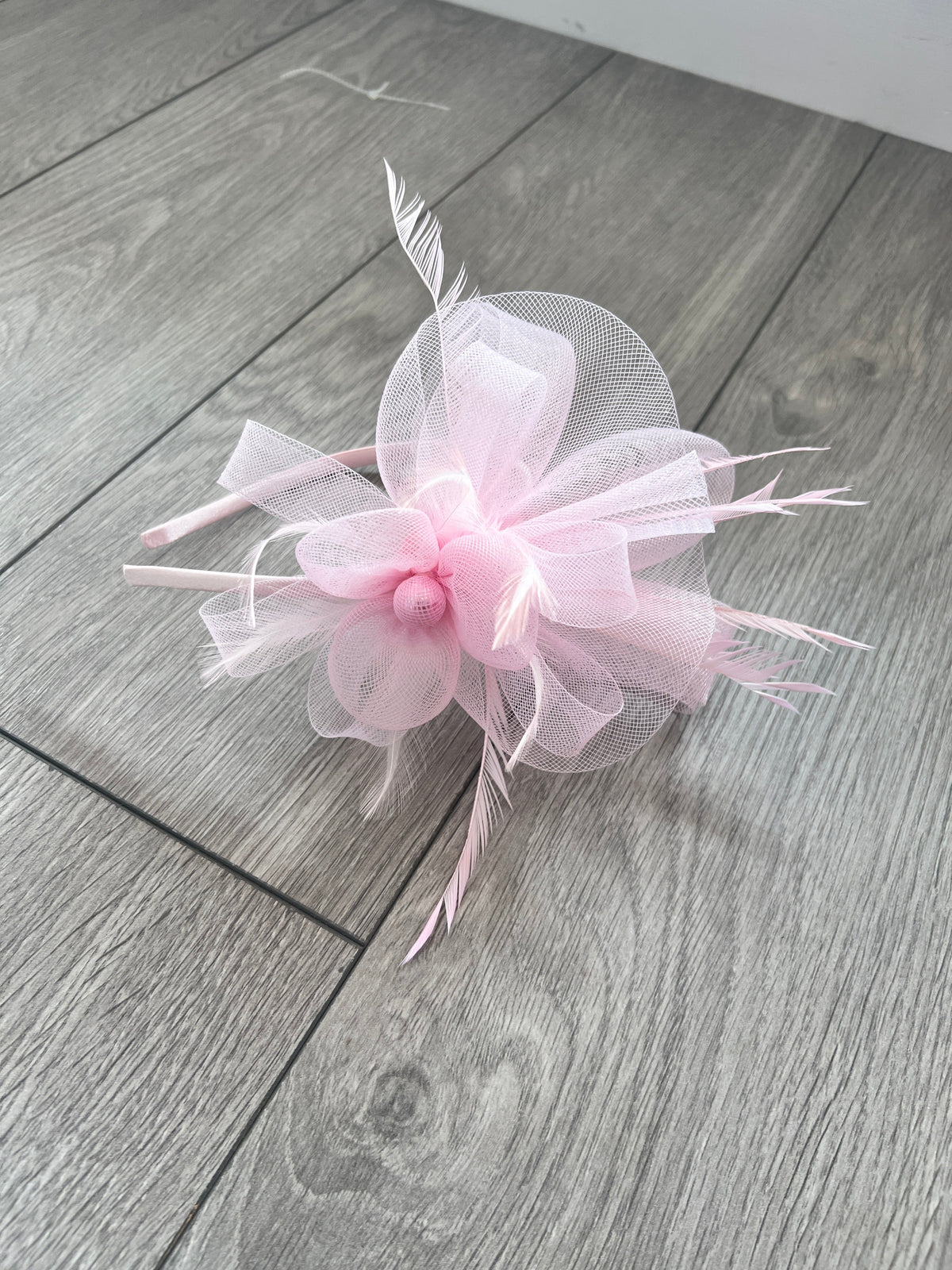 Crinoline Mesh Light Pink Flower Fascinator Headband-Fascinators Direct