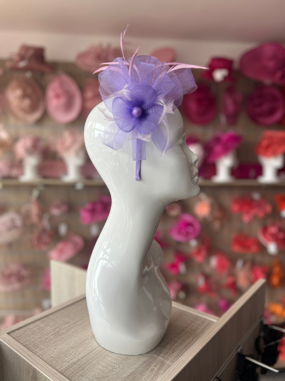 Crinoline Mesh Lilac Flower Fascinator Headband-Fascinators Direct