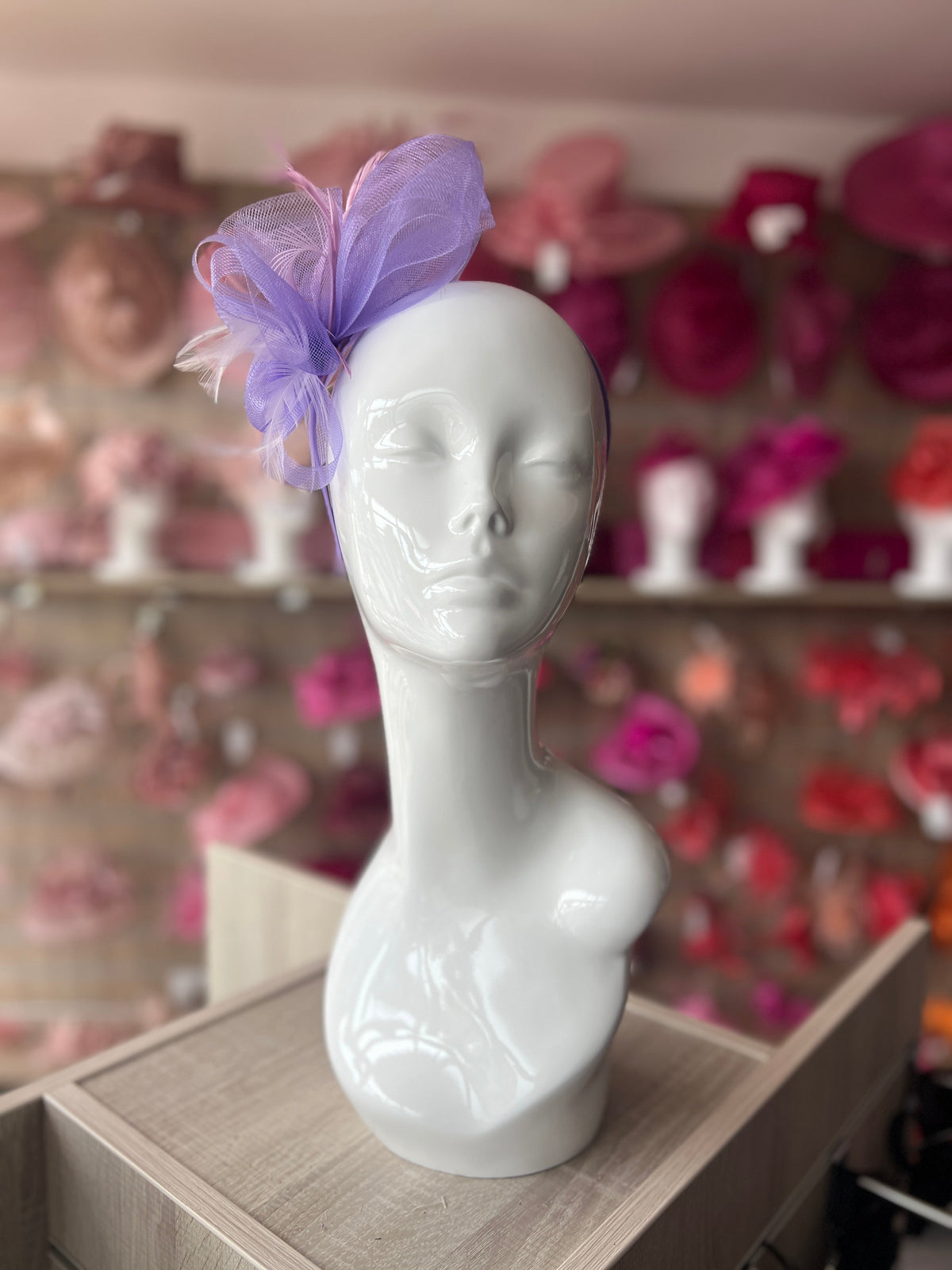Crinoline Mesh Lilac Flower Fascinator Headband-Fascinators Direct