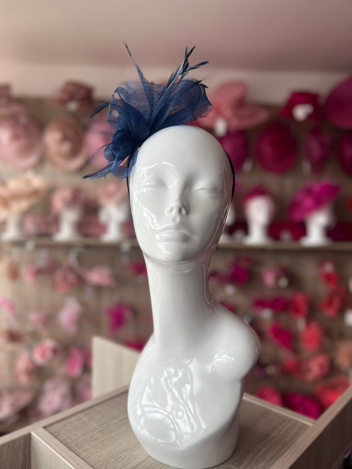 Crinoline Mesh Navy Blue Flower Fascinator Headband-Fascinators Direct