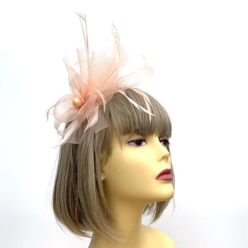 Crinoline Mesh Peach Flower Fascinator Headband-Fascinators Direct