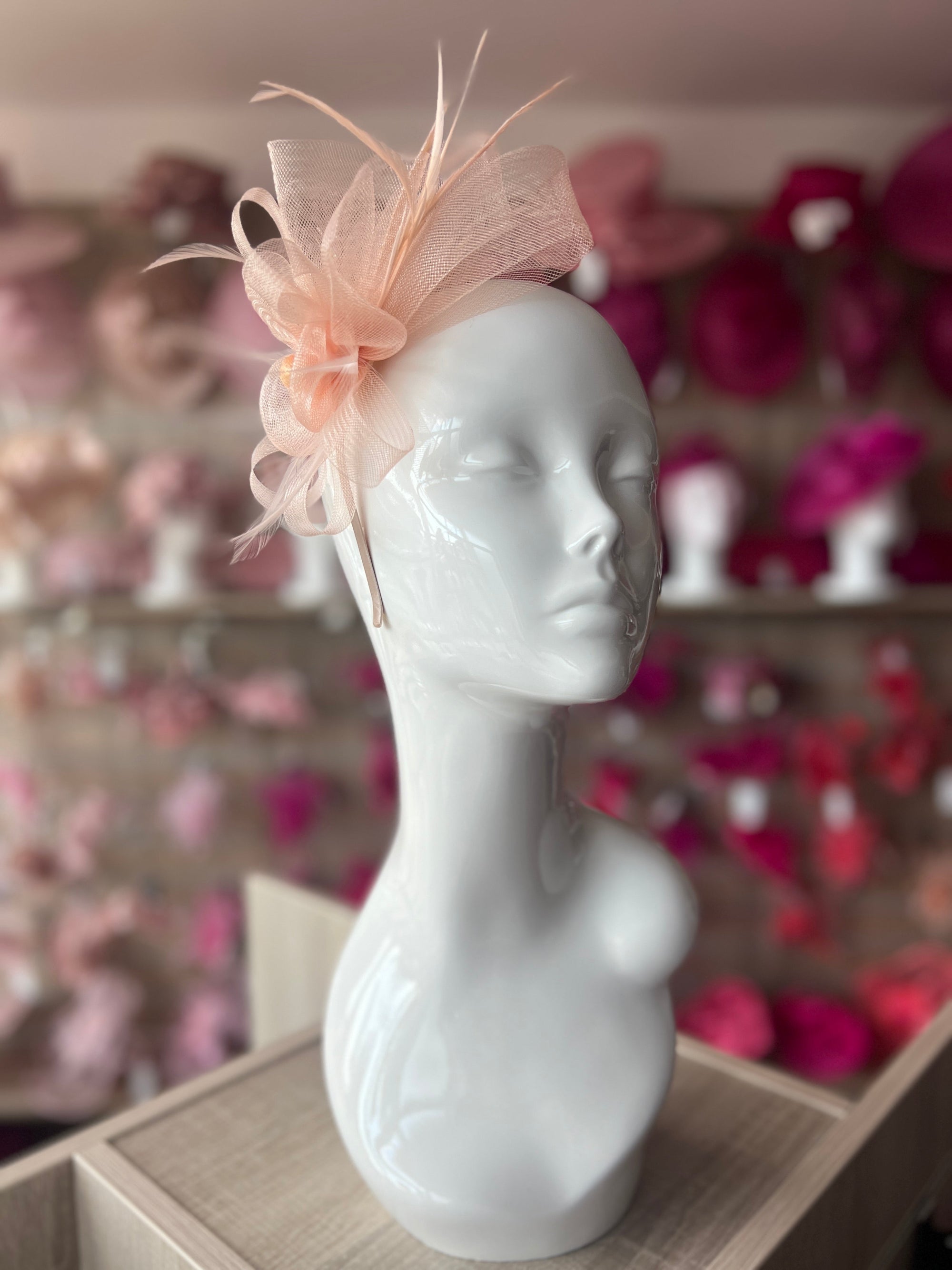 Crinoline Mesh Peach Flower Fascinator Headband-Fascinators Direct