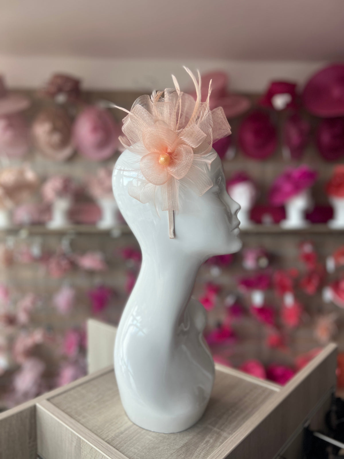 Crinoline Mesh Peach Flower Fascinator Headband-Fascinators Direct