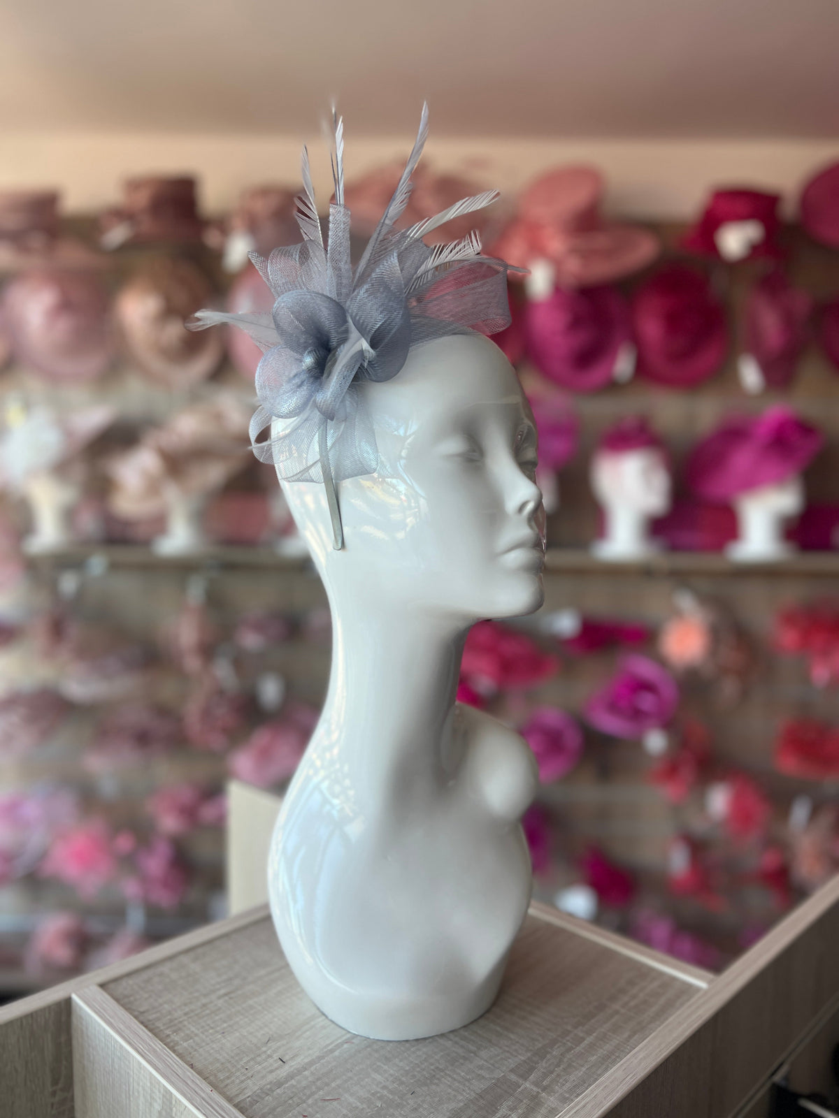 Crinoline Mesh Silver Grey Flower Fascinator Headband-Fascinators Direct