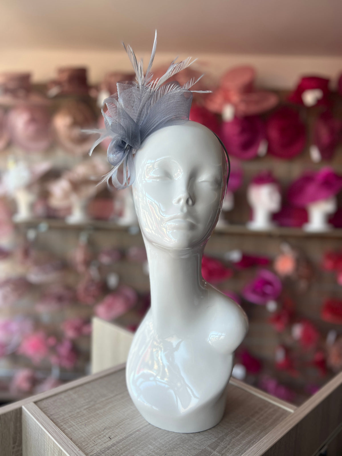 Crinoline Mesh Silver Grey Flower Fascinator Headband-Fascinators Direct