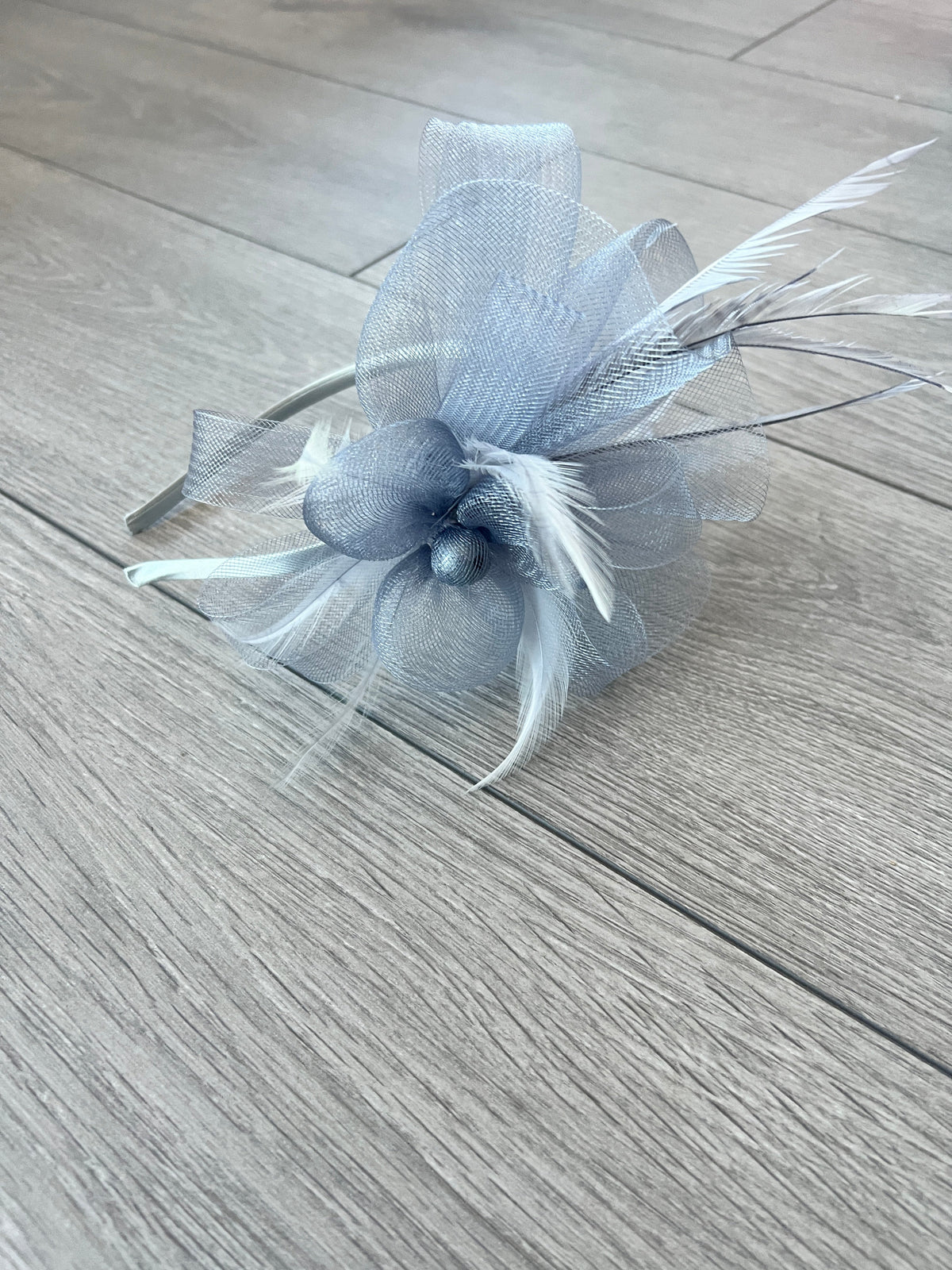 Crinoline Mesh Silver Grey Flower Fascinator Headband-Fascinators Direct