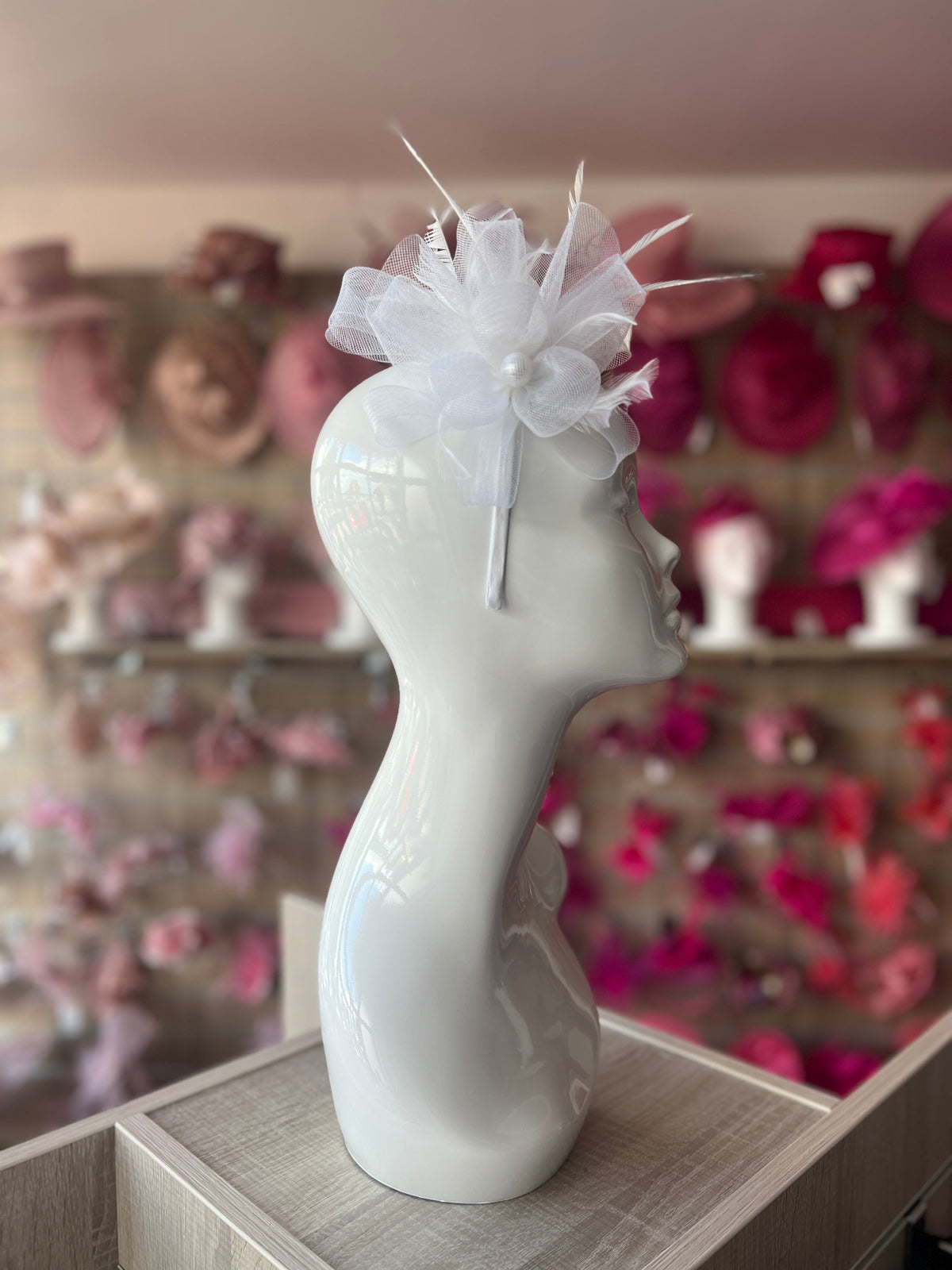 Crinoline Mesh White Flower Fascinator Headband-Fascinators Direct