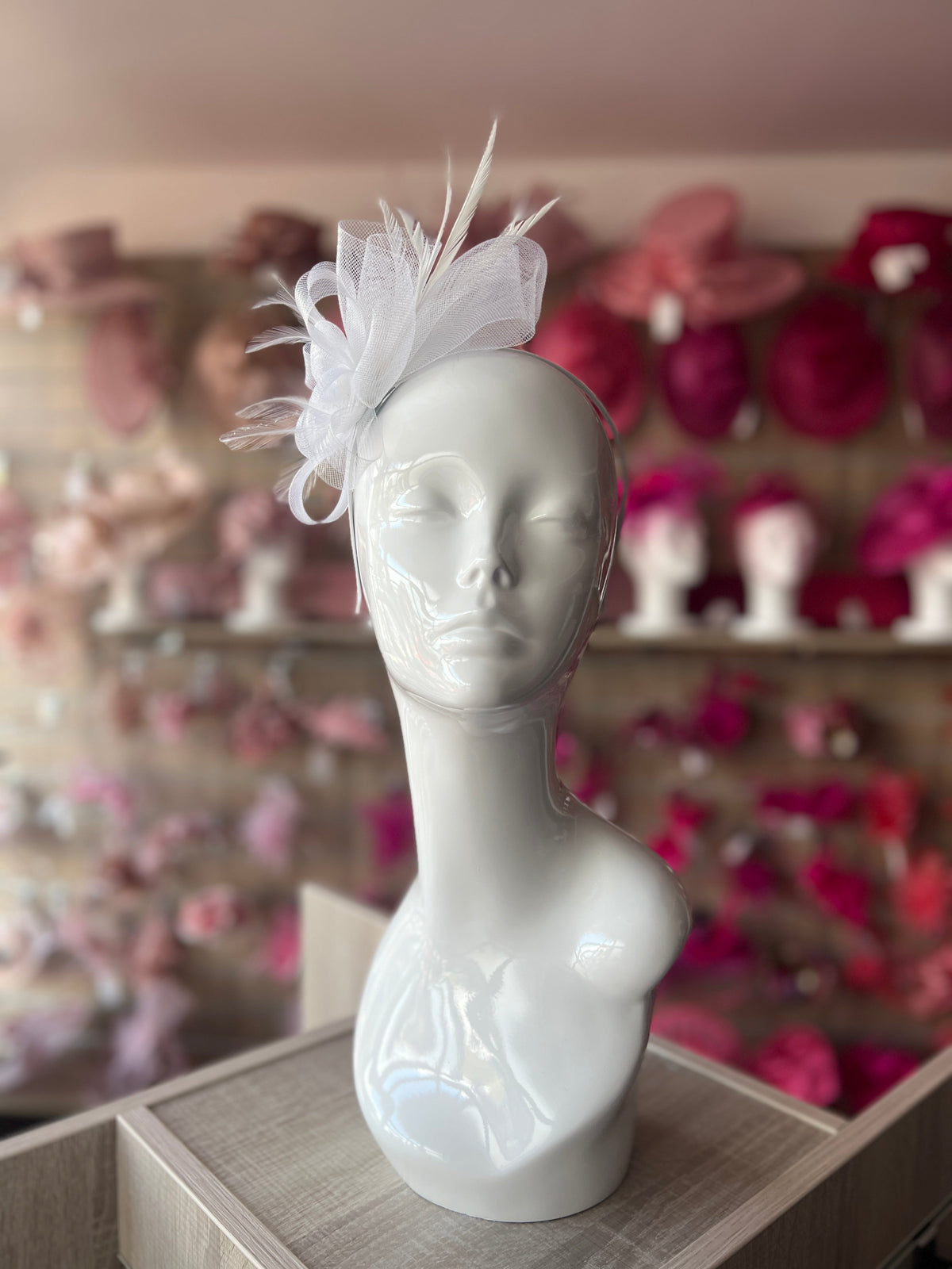 Crinoline Mesh White Flower Fascinator Headband-Fascinators Direct