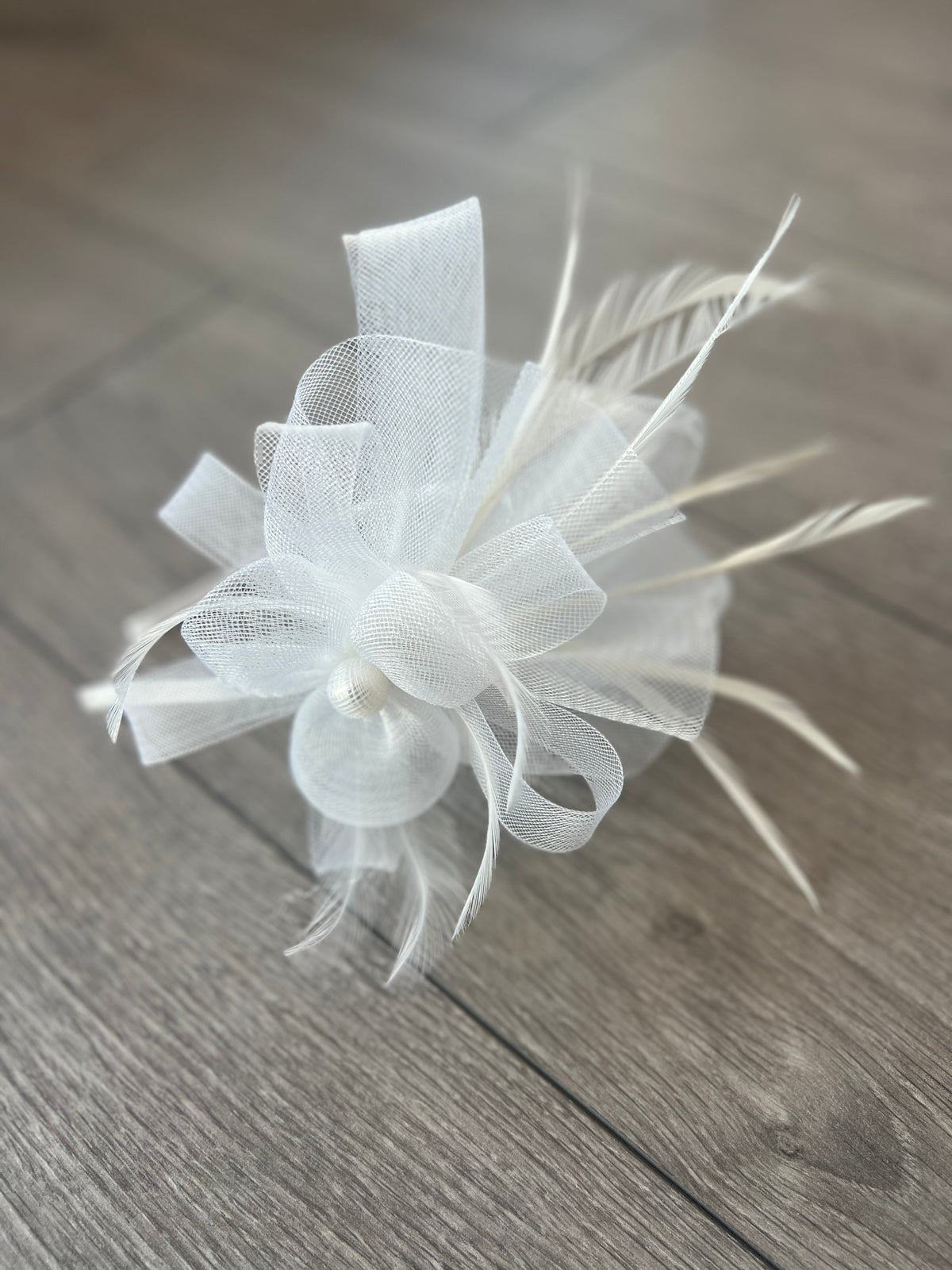 Crinoline Mesh White Flower Fascinator Headband-Fascinators Direct