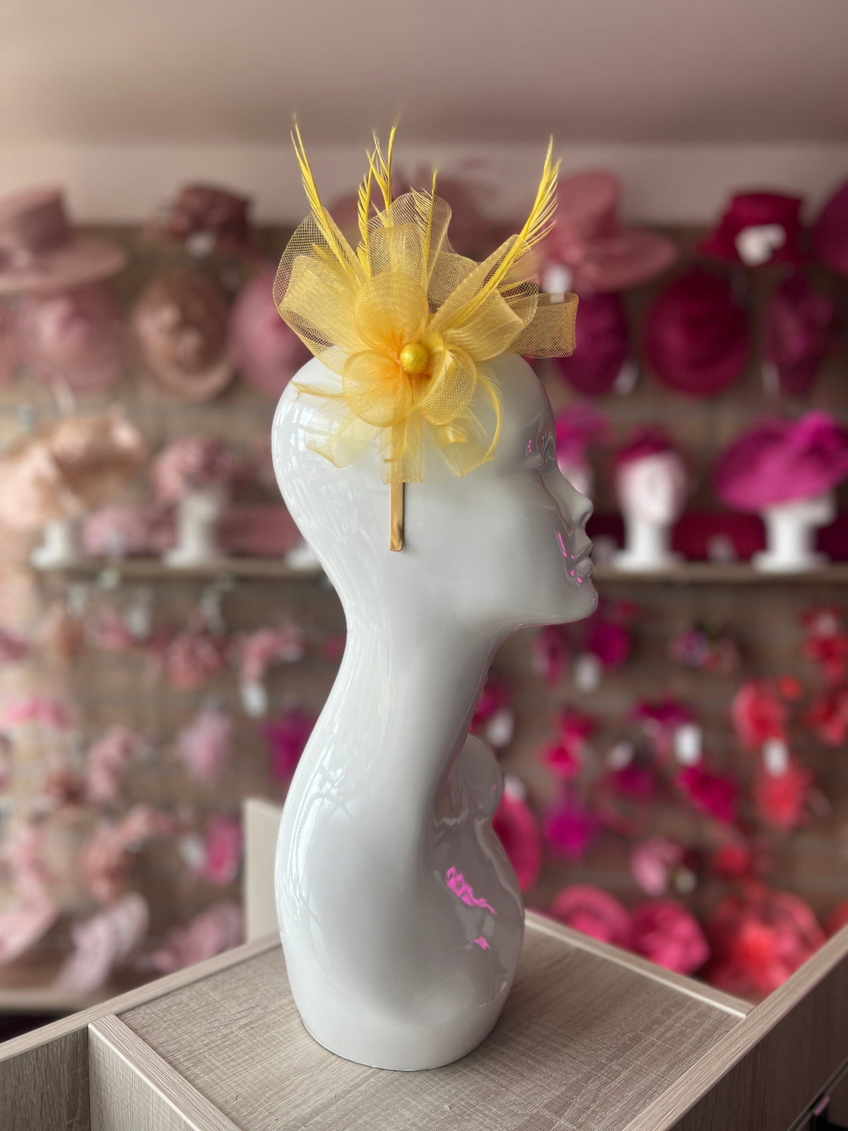 Crinoline Mesh Yellow Flower Fascinator Headband-Fascinators Direct