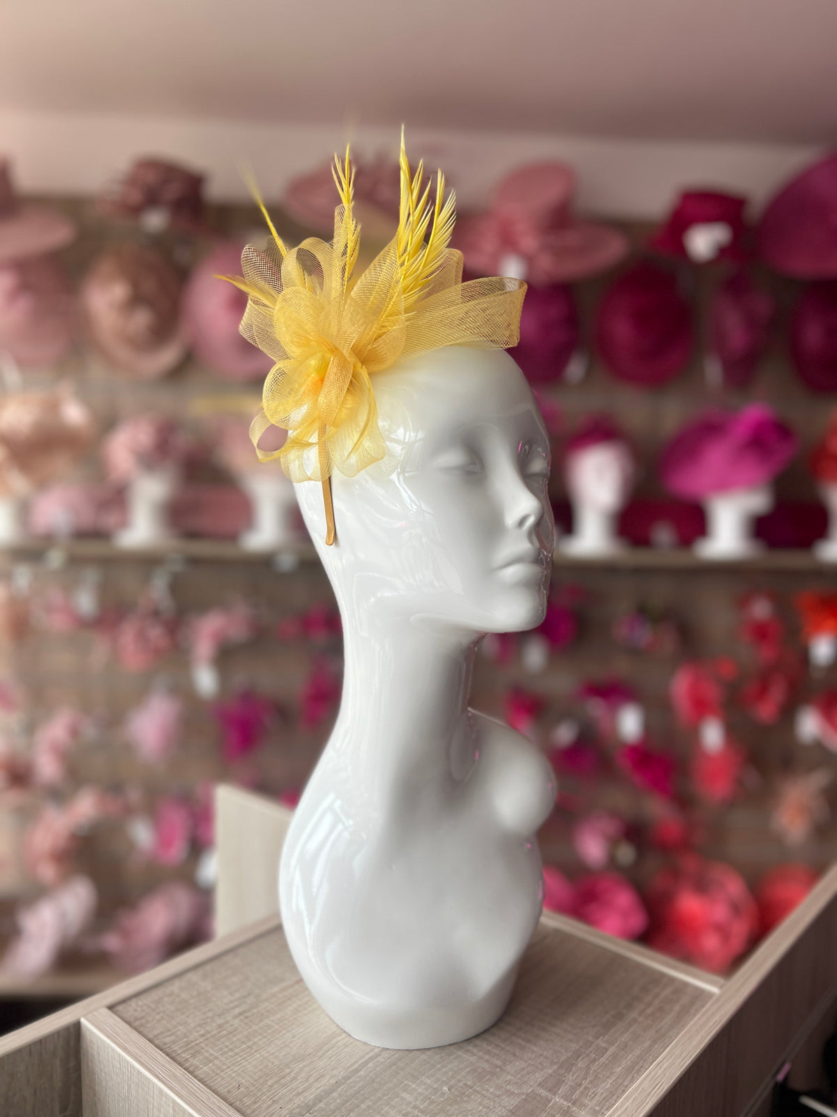 Crinoline Mesh Yellow Flower Fascinator Headband-Fascinators Direct