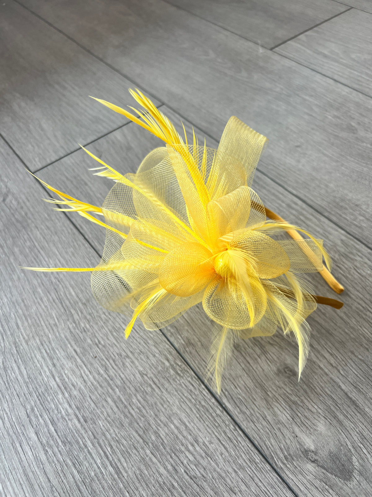 Crinoline Mesh Yellow Flower Fascinator Headband-Fascinators Direct