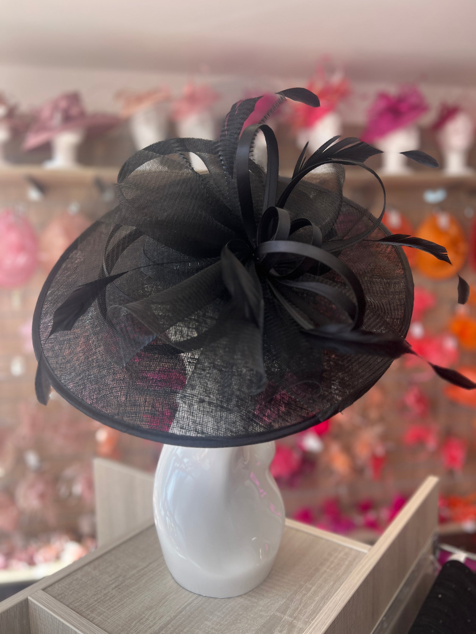 Crinoline & Sinamay Large Black Hatinator-Fascinators Direct