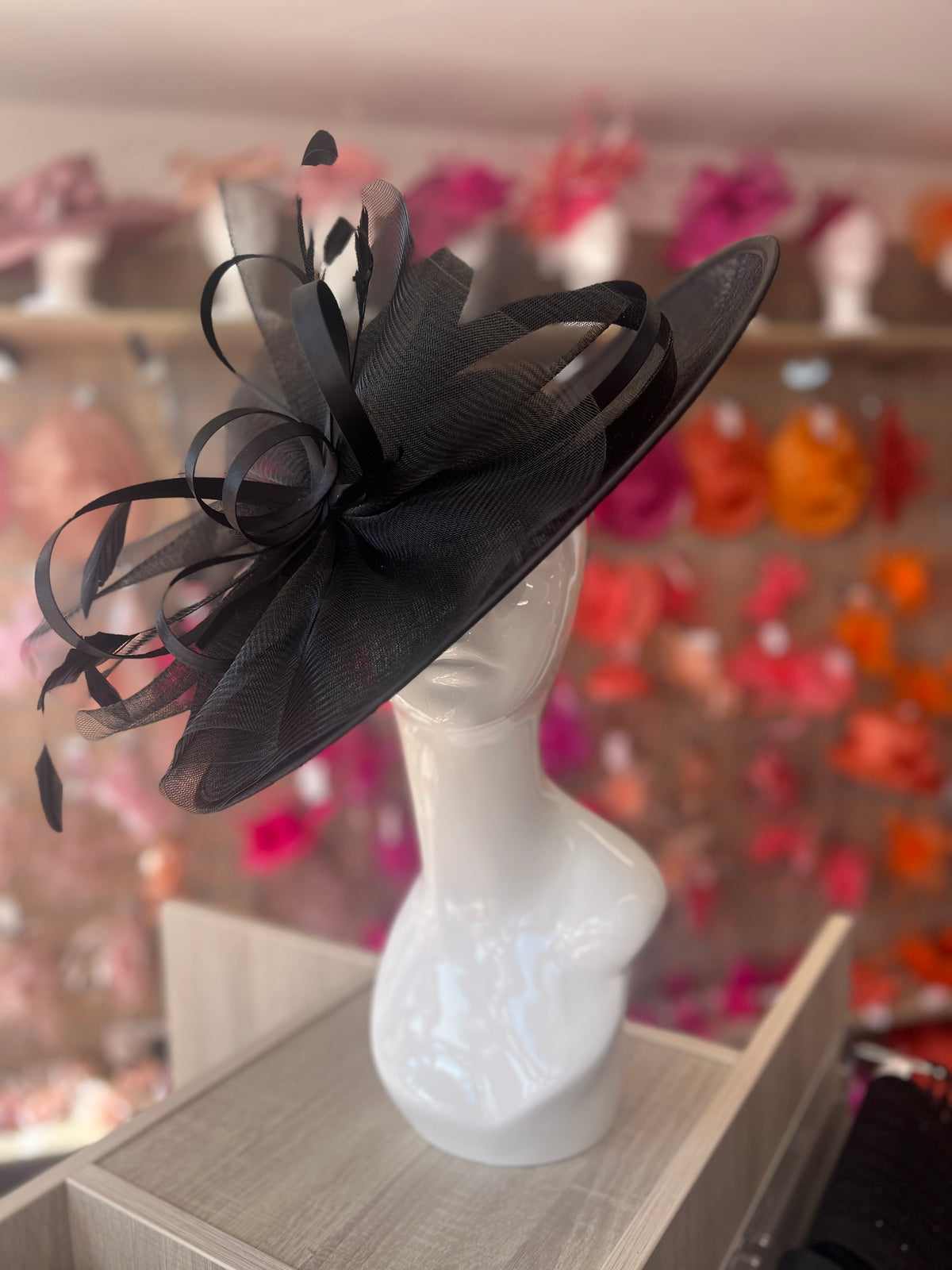 Crinoline &amp; Sinamay Large Black Hatinator-Fascinators Direct