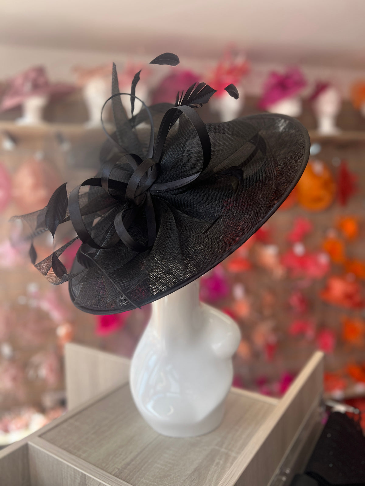 Crinoline &amp; Sinamay Large Black Hatinator-Fascinators Direct