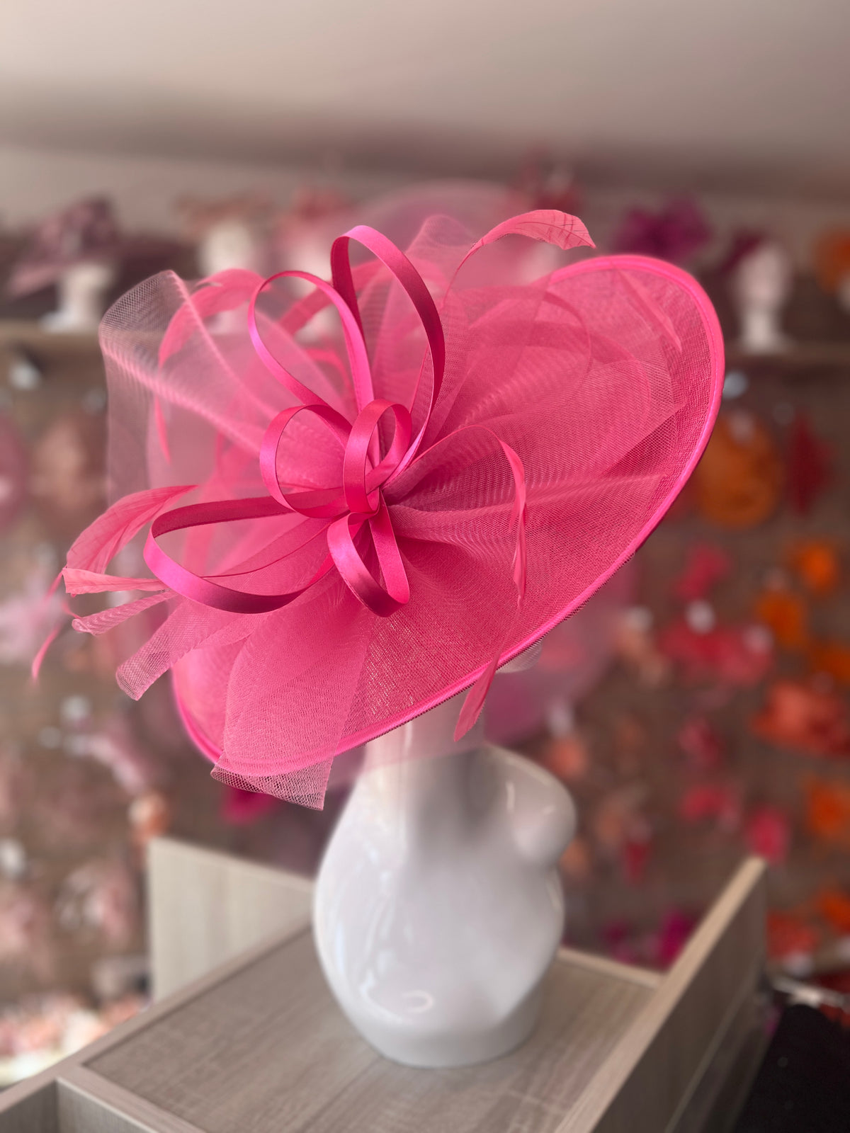 Crinoline &amp; Sinamay Large Cerise Hatinator-Fascinators Direct