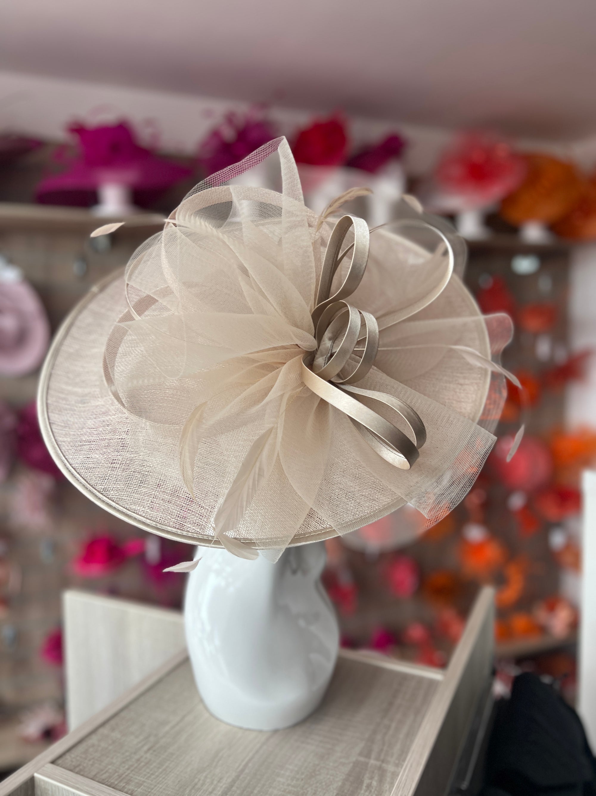 Crinoline & Sinamay Large Champagne Hatinator-Fascinators Direct