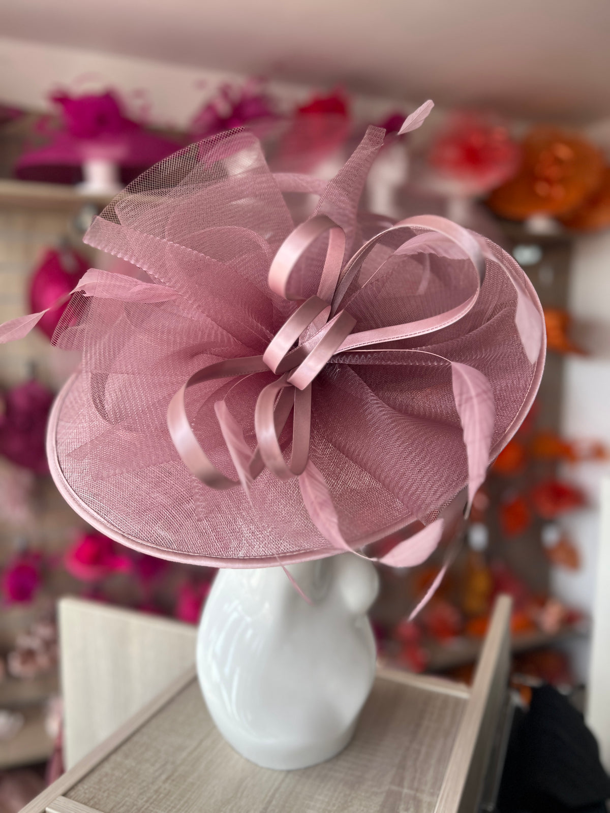 Crinoline &amp; Sinamay Large Dusky Pink Hatinator-Fascinators Direct