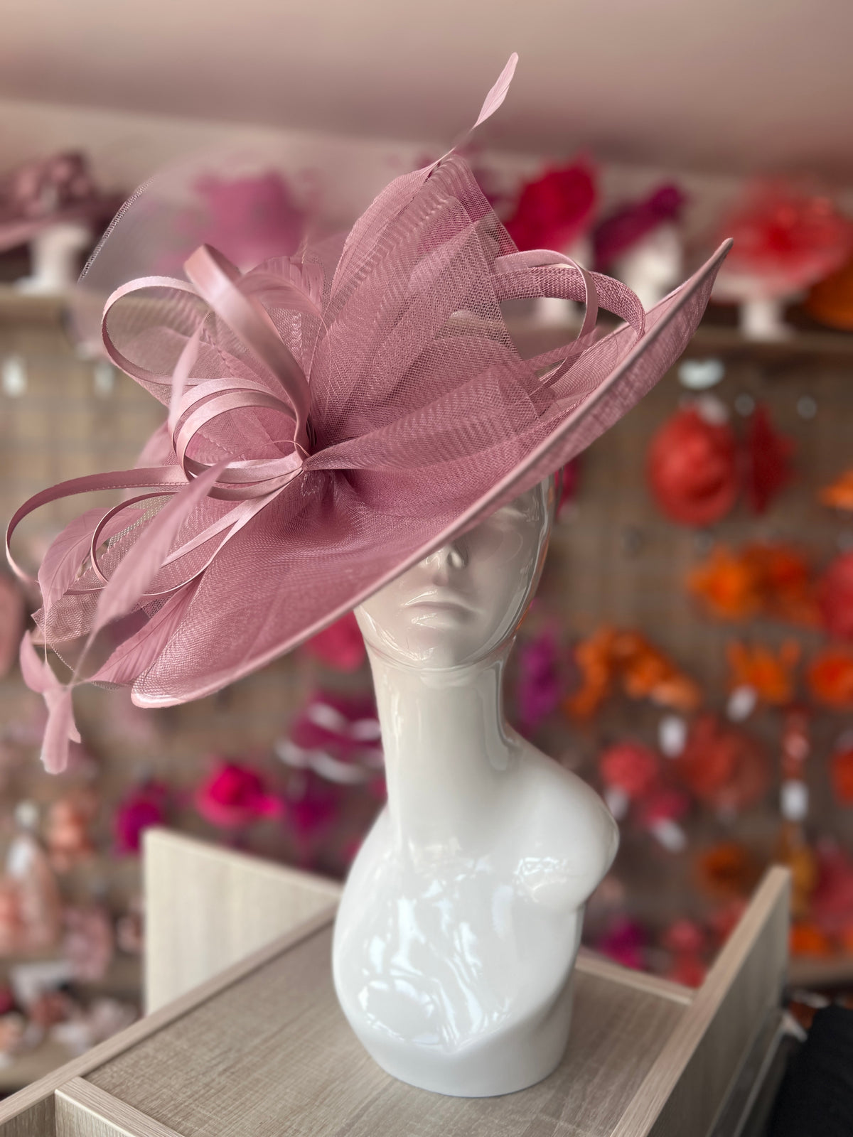 Crinoline &amp; Sinamay Large Dusky Pink Hatinator-Fascinators Direct