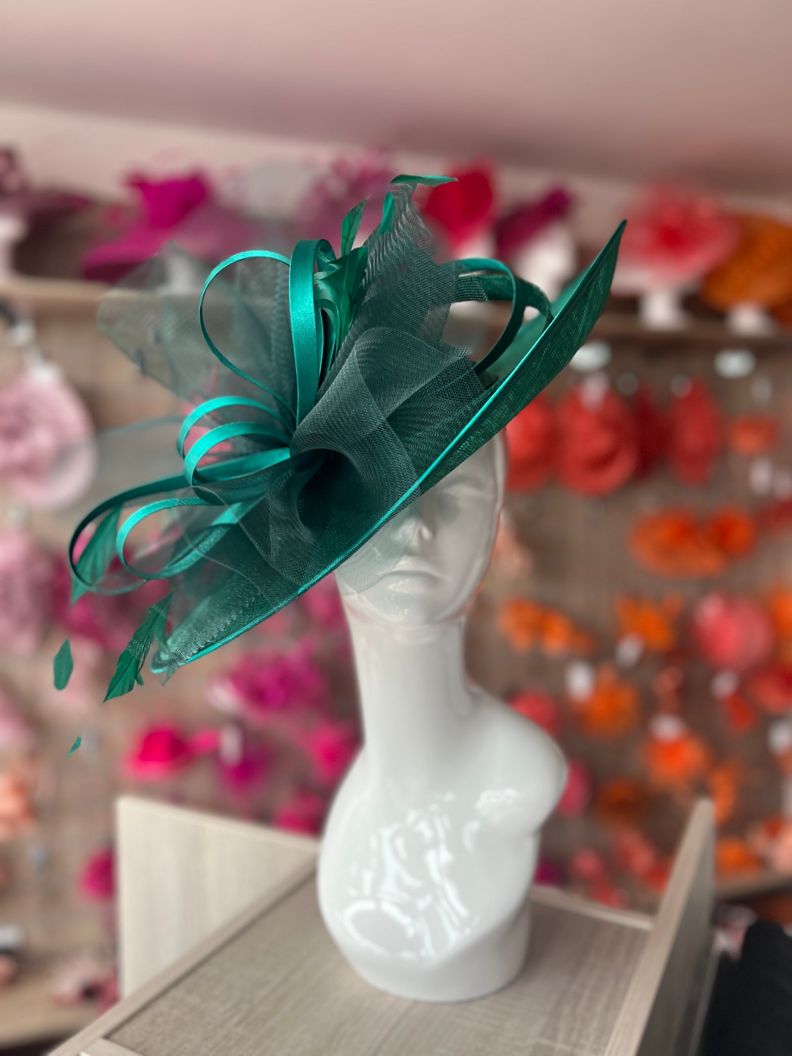 Crinoline & Sinamay Large Emerald Green Hatinator-Fascinators Direct