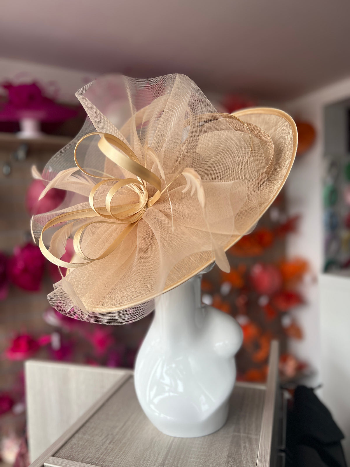 Crinoline &amp; Sinamay Large Pale Gold Hatinator-Fascinators Direct