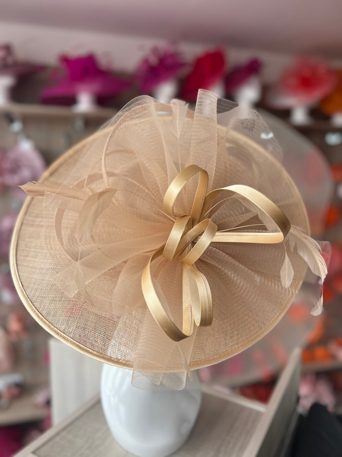 Crinoline &amp; Sinamay Large Pale Gold Hatinator-Fascinators Direct