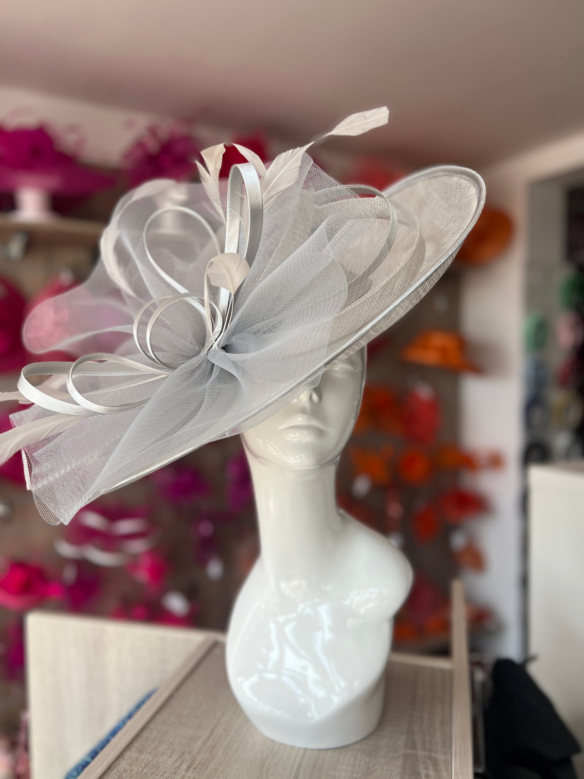 Crinoline &amp; Sinamay Large Silver Hatinator-Fascinators Direct