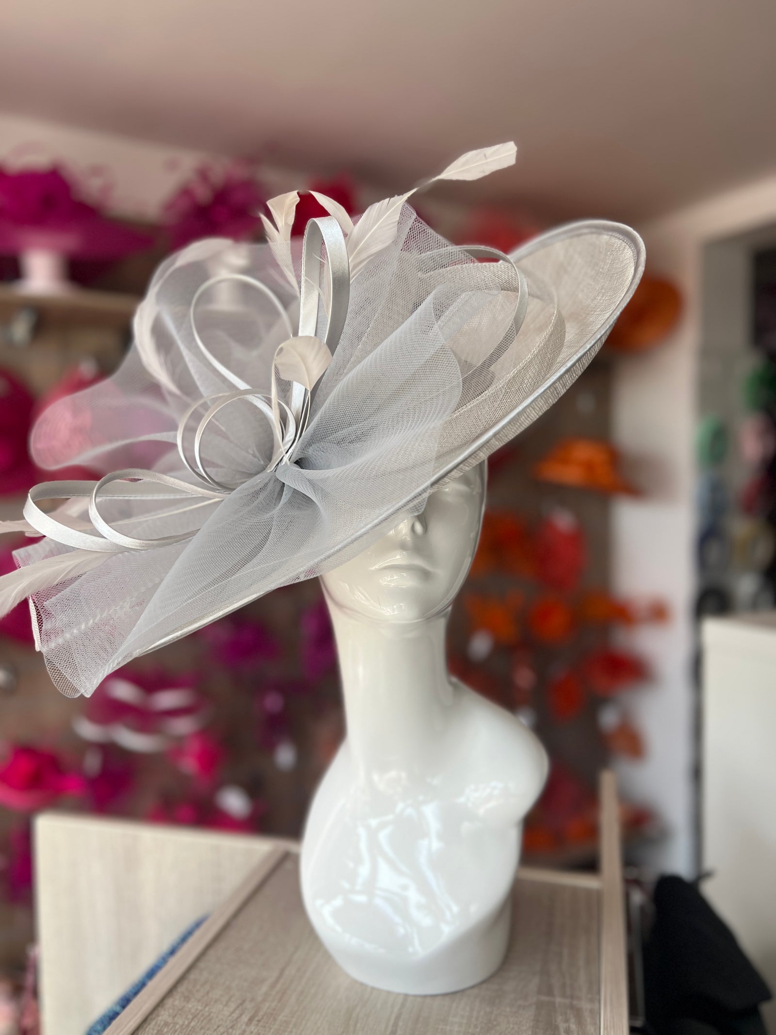 Crinoline & Sinamay Large Silver Hatinator-Fascinators Direct